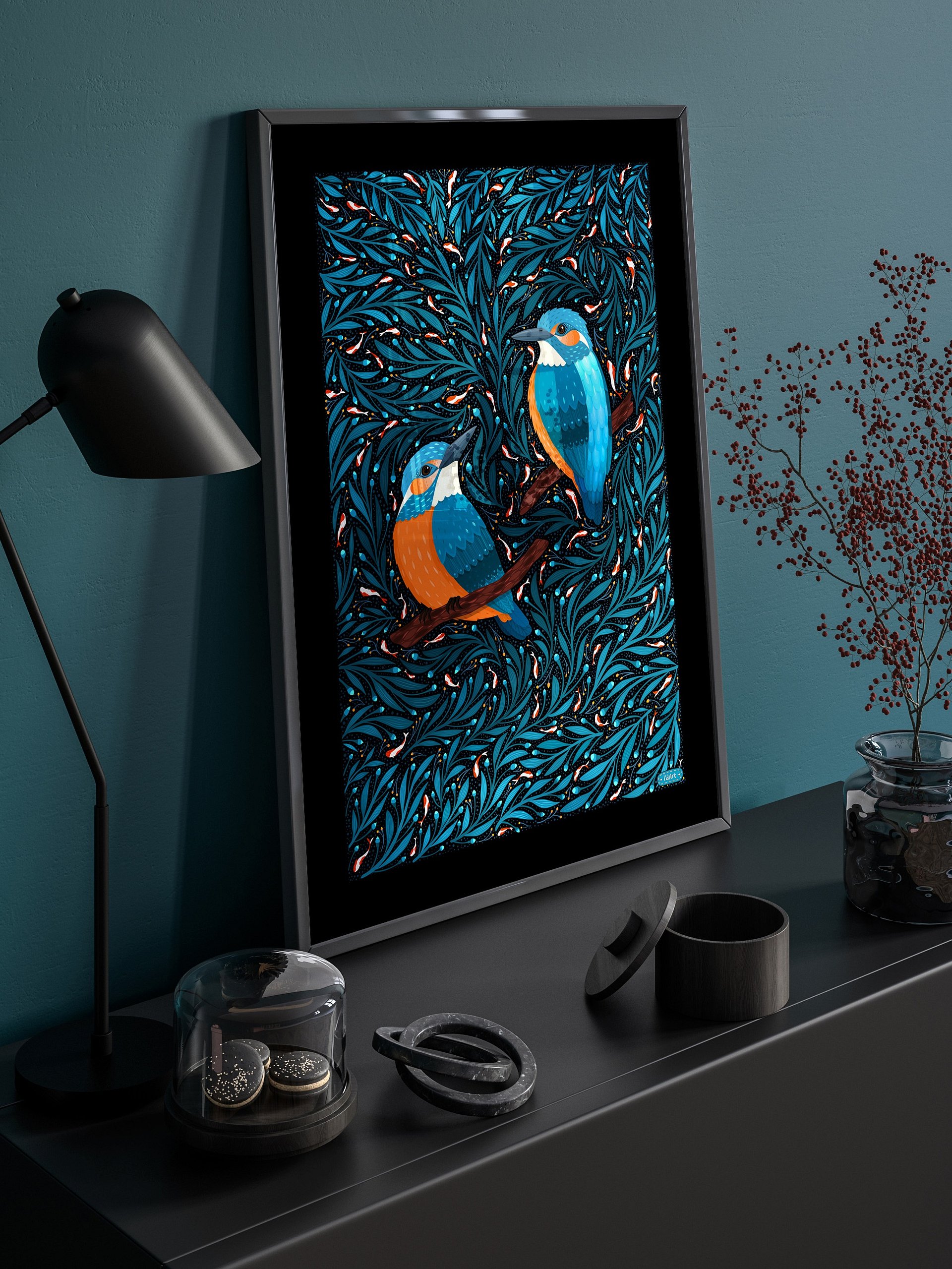 Kingfishers by a Pond - Bird Art Print product image (3)