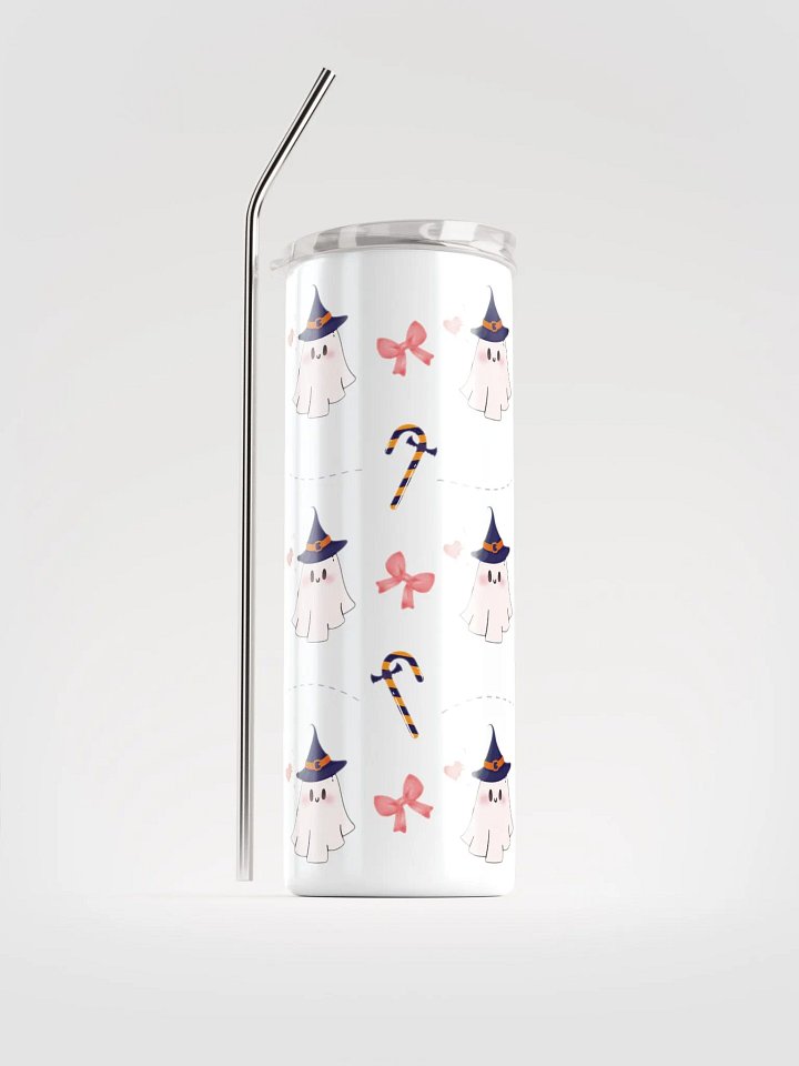 20 oz Eco-Friendly Stainless Steel Tumbler with Whimsical Cute Ghost Design – Reusable Straw & Lid product image (2)
