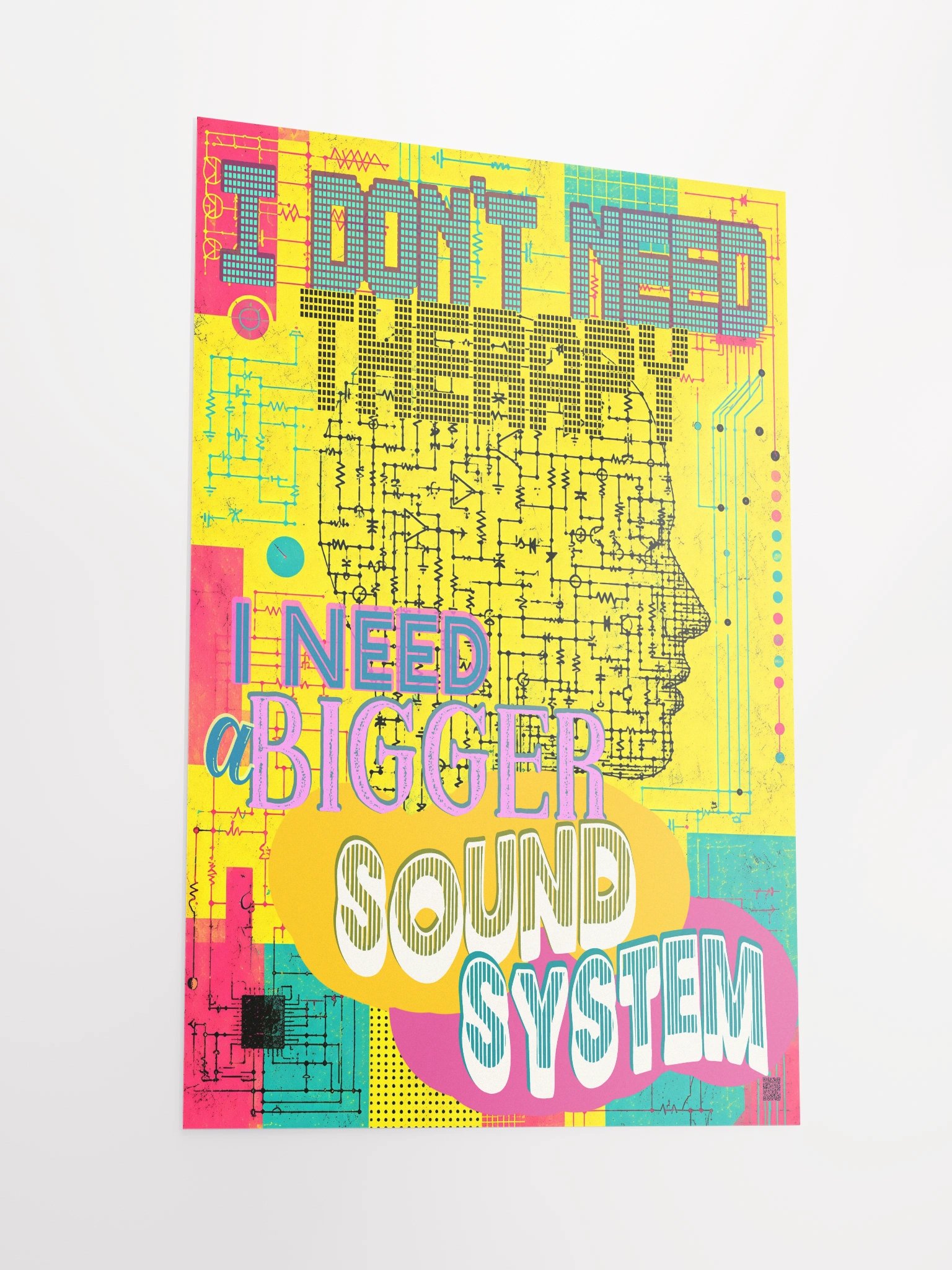 I DONT NEED THERAPY, I NEED A BIGGER SOUND SYSTEM, by Frank Fonik, Techno EDM Matte Paper Poster product image (1)