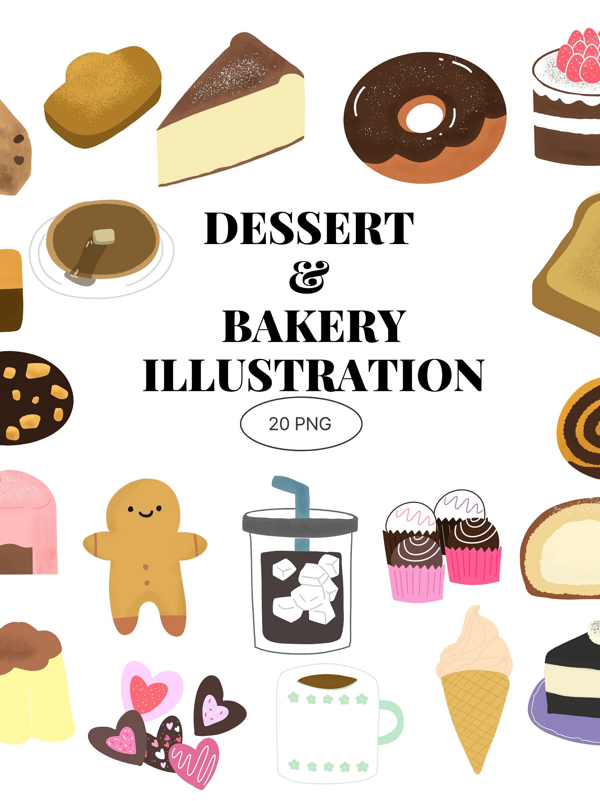 20 Hand-Drawn Dessert & Bakery PNG Clipart Bundle product image (1)