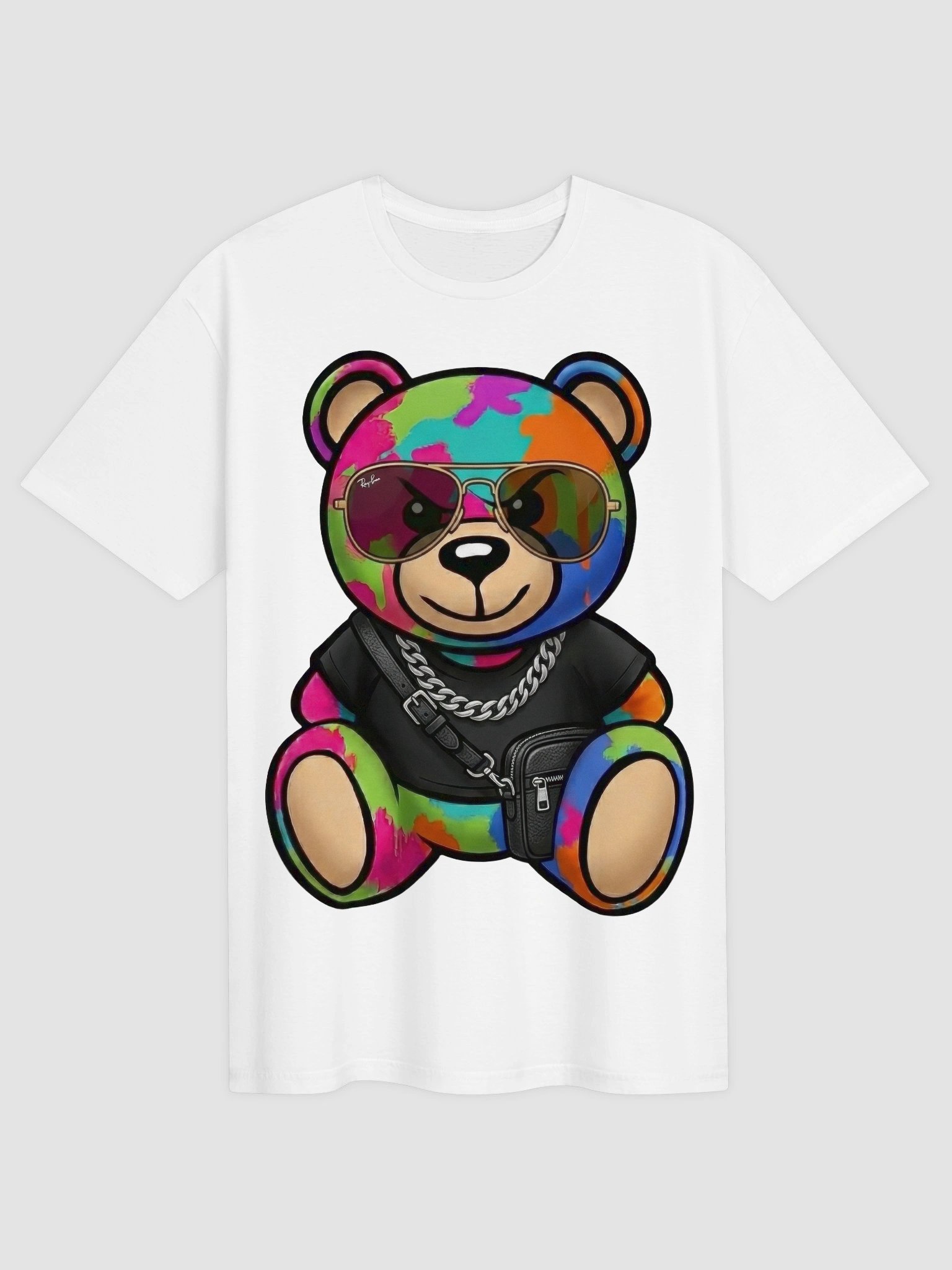Graffiti Bear Streetwear Graphic Tee | Gold Chain Paint Splatter Urban Art | Hip Hop Collector Shirt product image (2)