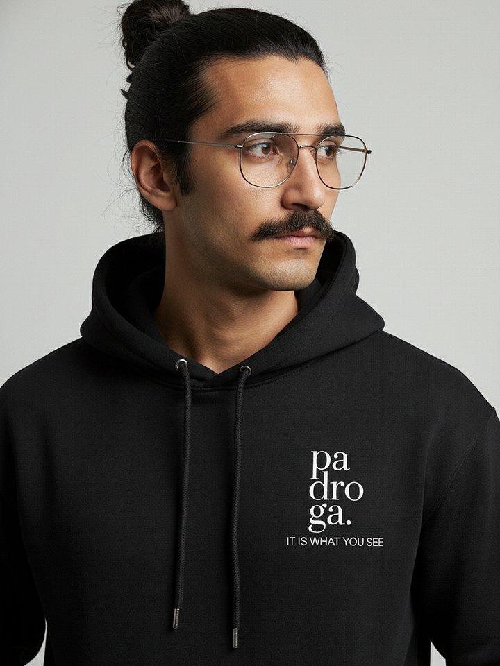 padroga. black hoodie vertical logo product image (1)