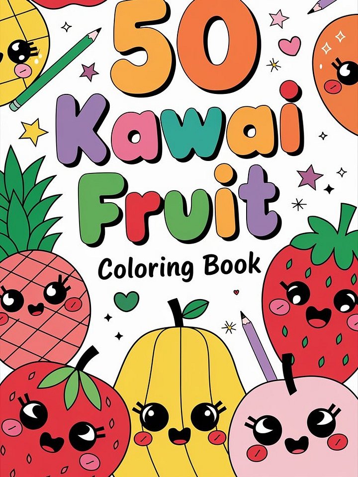 Discover the Cutest Coloring Book for Kids — 50 Kawaii Fruit Coloring Pages! product image (1)