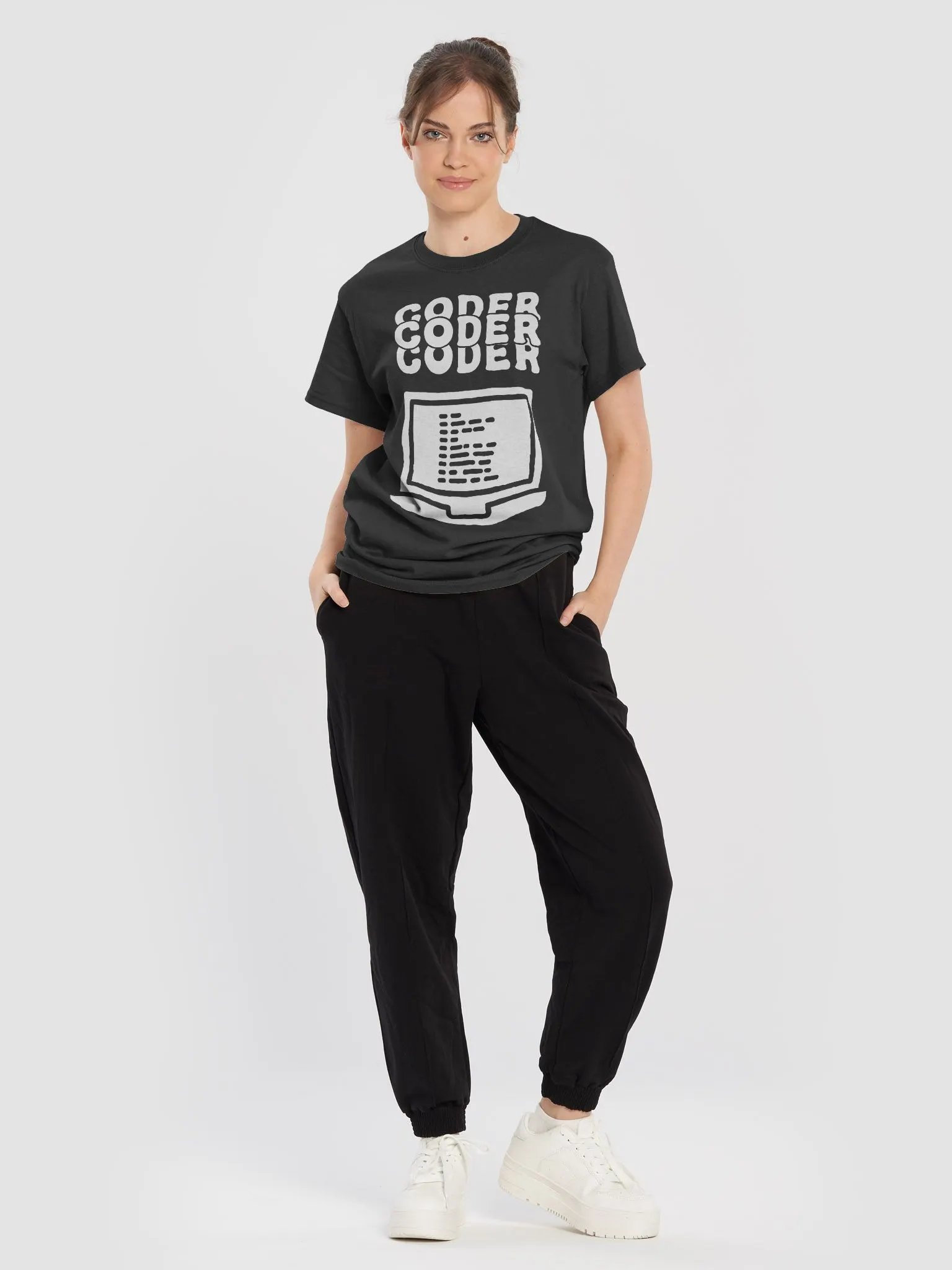 "Coder" Triple Text Design with Laptop - T-Shirt for Coders product image (4)