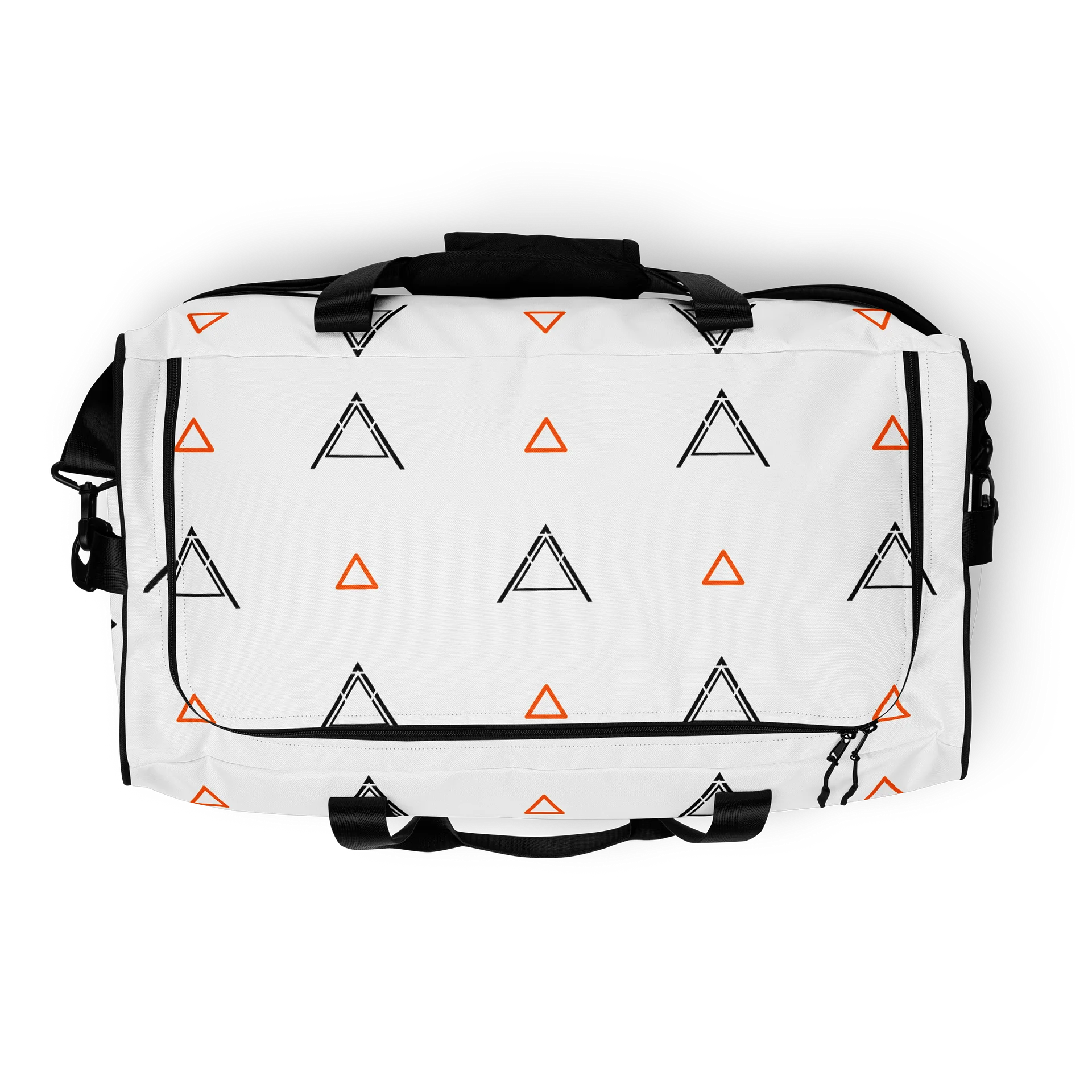 Anzodo Geometric Streetwear Duffle Bag – Black & Orange Tribal on White Canvas product image (8)