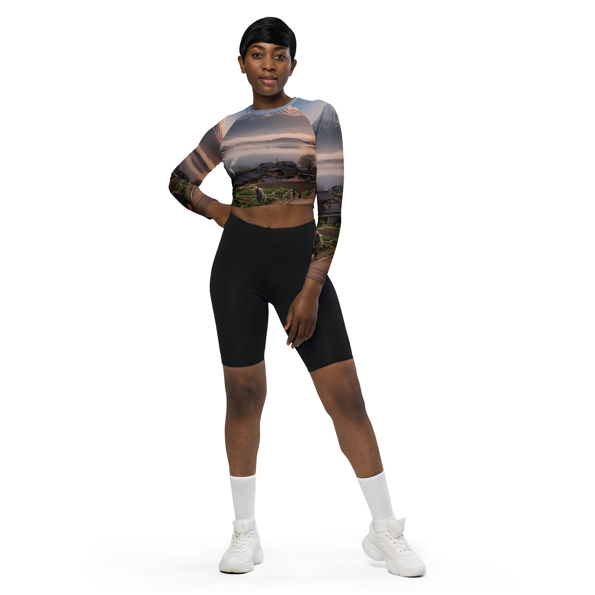 Recycled Long Sleeve Crop Top | Mount Fuji Graphic Activewear product image (4)
