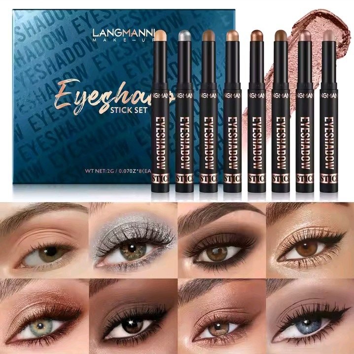 8-Piece Cream Eyeshadow Stick Set – Long-Lasting | 3 Shade Collections product image (1)