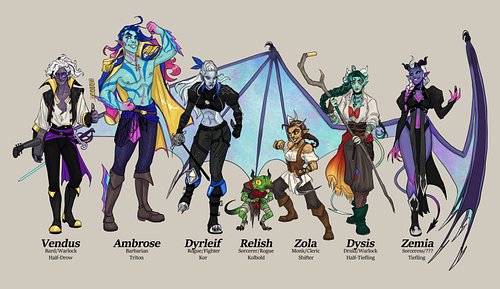 I apparently only ever shared a sketch of my D&D character lineup!
I've played these PCs in campaigns, some seeing endings, o...
