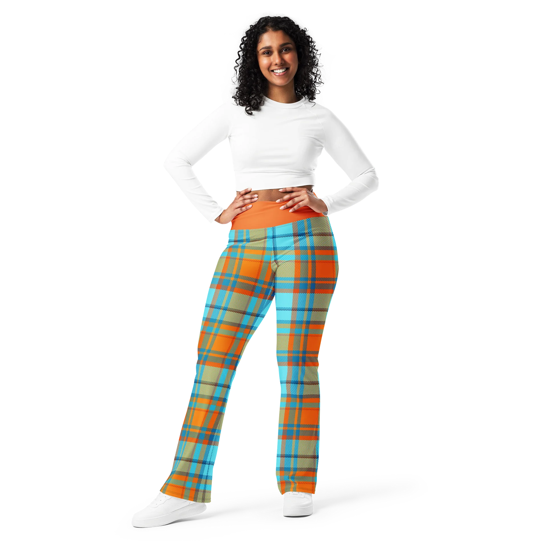 Retro Orange Plaid High-Waisted Flared Leggings product image (1)