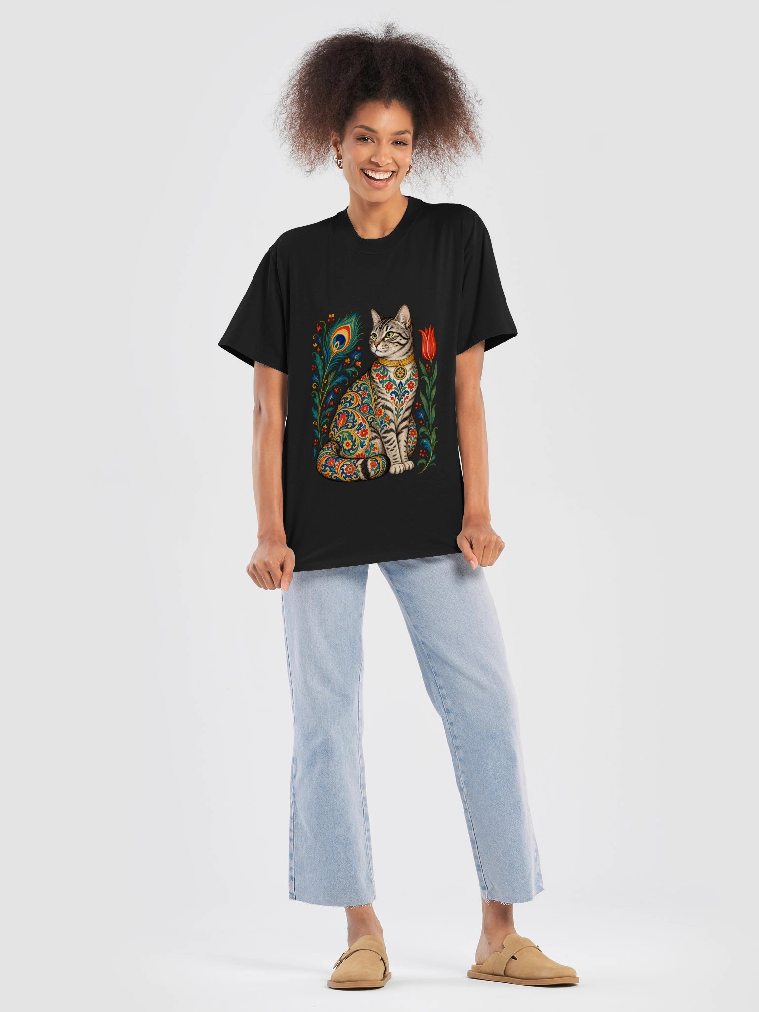Vintage Storybook Cat Graphic Tee | Floral Cat Shir product image (48)