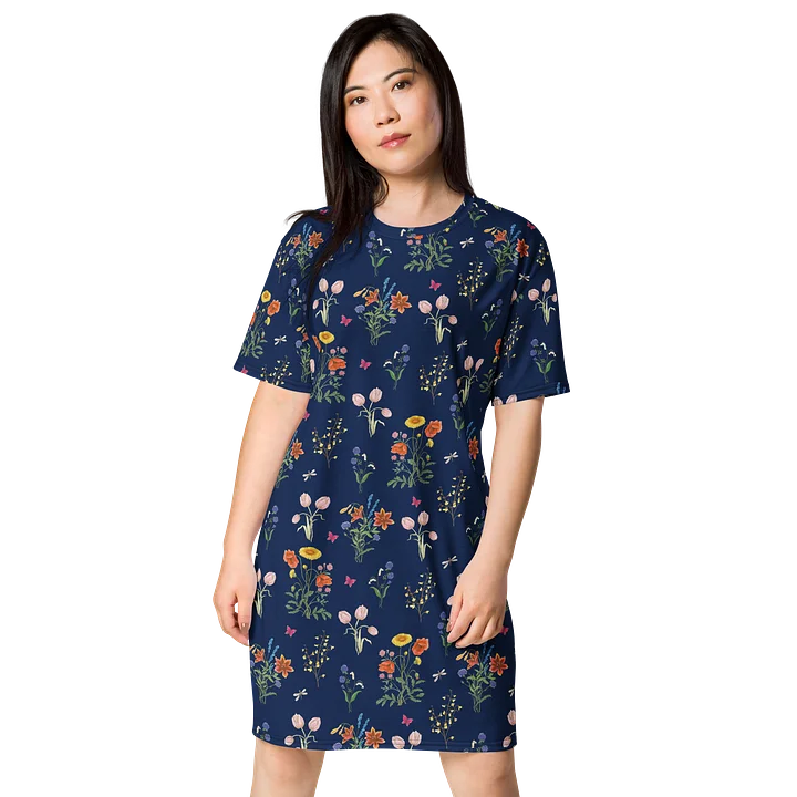 Stylish T-Shirt Dress with Enchanted Garden Tulip Flowers product image (1)