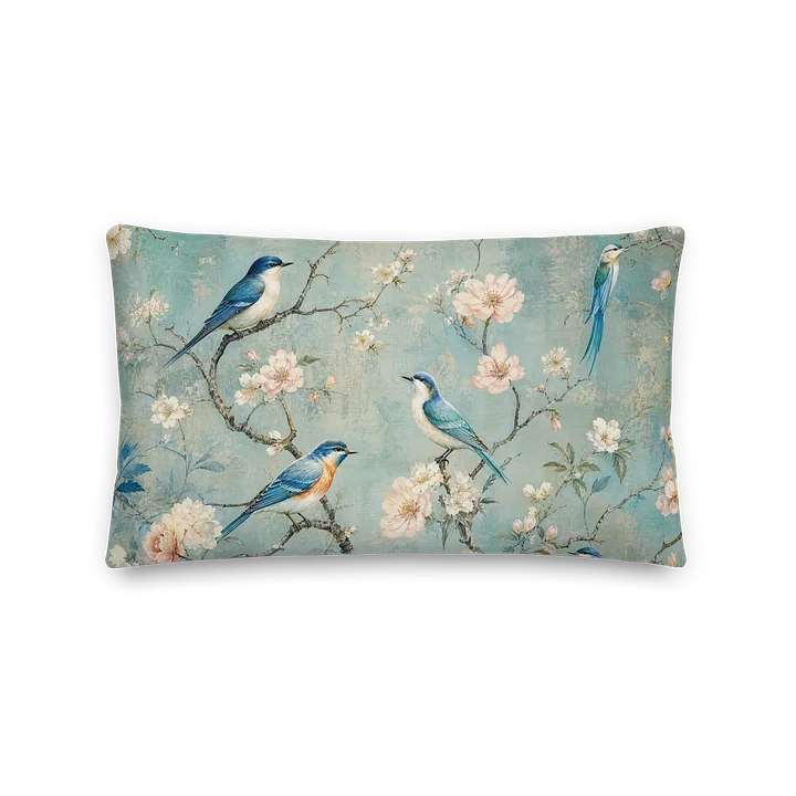 Elegant Chinoiserie Reversible Premium Throw Pillow - Birds, Blossoms & Chic Black & White Decor product image (2)