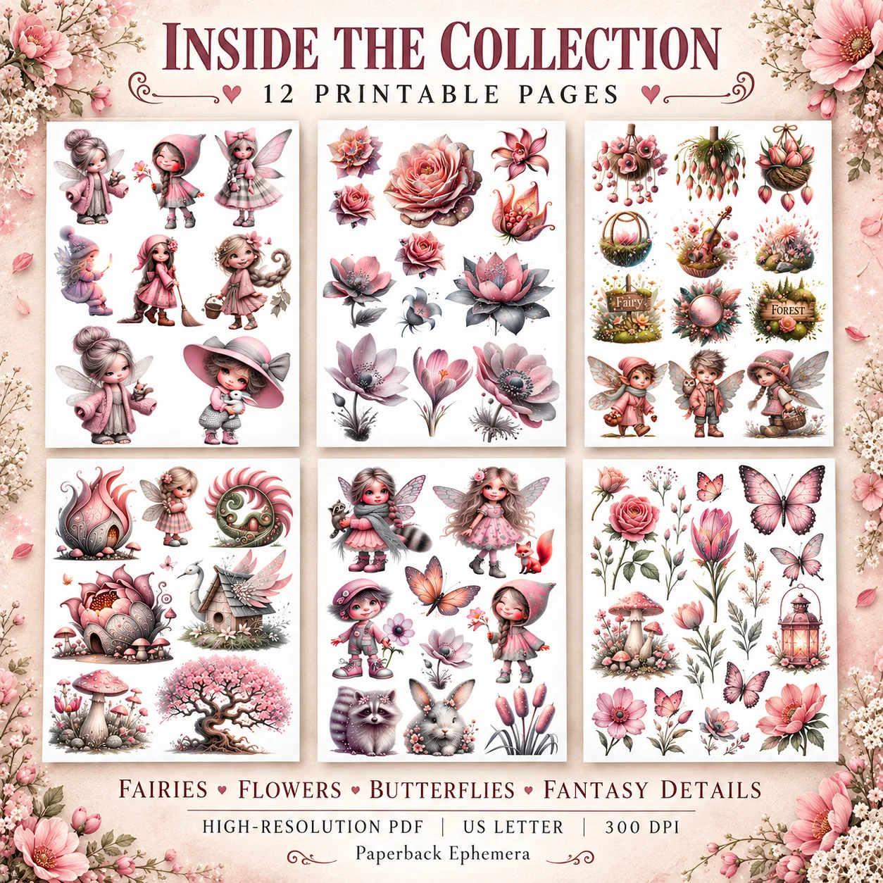 Whimsical Fairy Lover Ephemera Book Collage – Pink Fairy Printable PDF for Junk Journals product image (2)