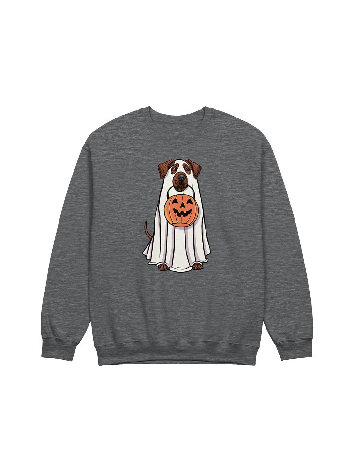 Funny Halloween Rhodesian Ridgeback Sweatshirt | Funny Dog Wearing a Ghost Costume and Holding a Pumpkin Basket product image (1)