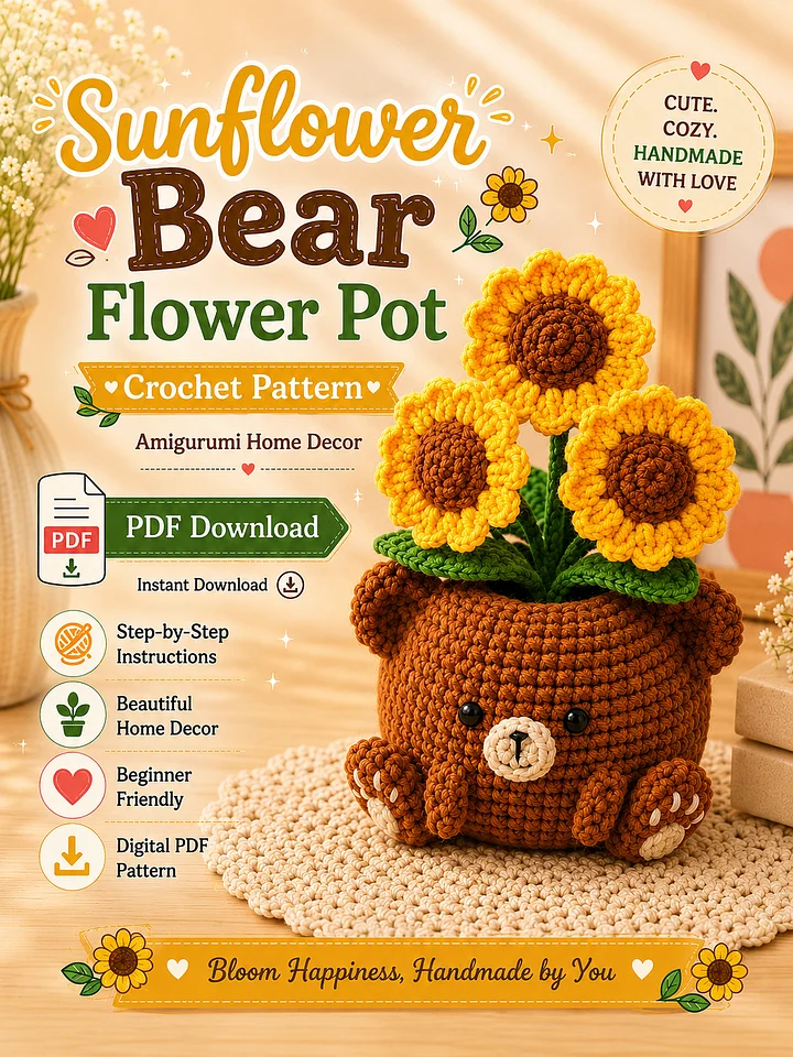 Sunflower Bear Pot crochet pattern product image (1)