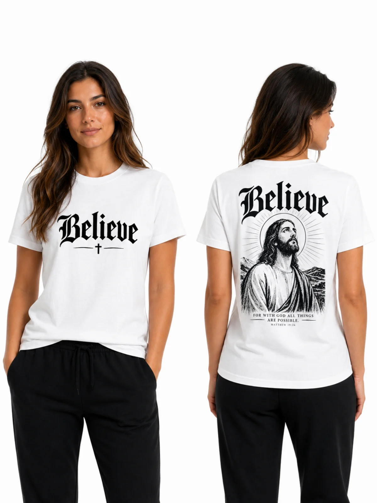 Believe Adult T-Shirt – Matthew 19:26 product image (4)
