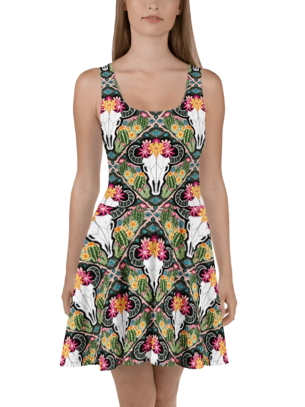 Western Americana Cacti Cow Skater Dress | Cowgirl Fit & Flare | Monique Faella Designs™ product image (5)