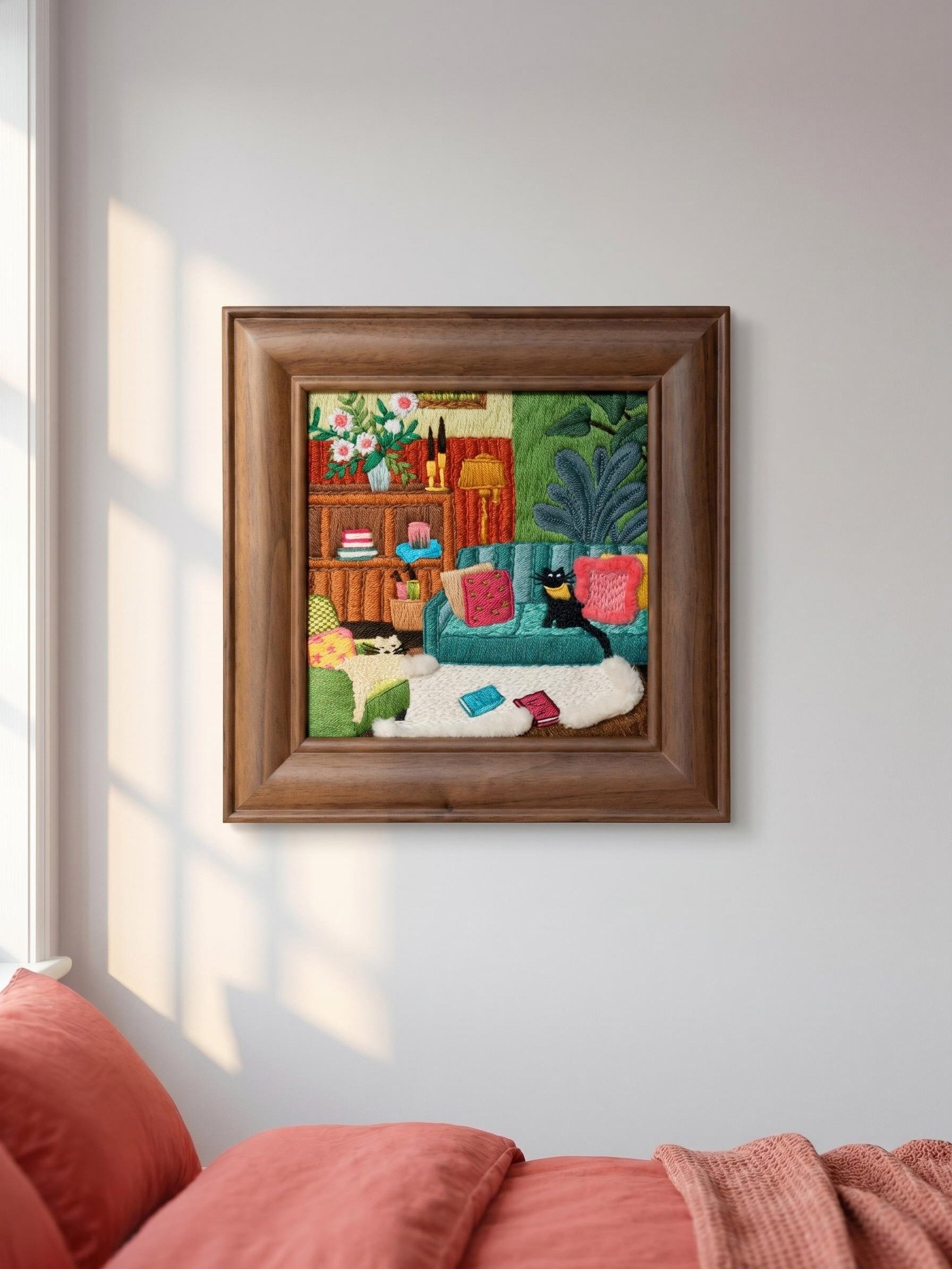 Alice's Cheshire Cat Impression Embroidery Artwork in Premium Solid Wood Frame product image (5)