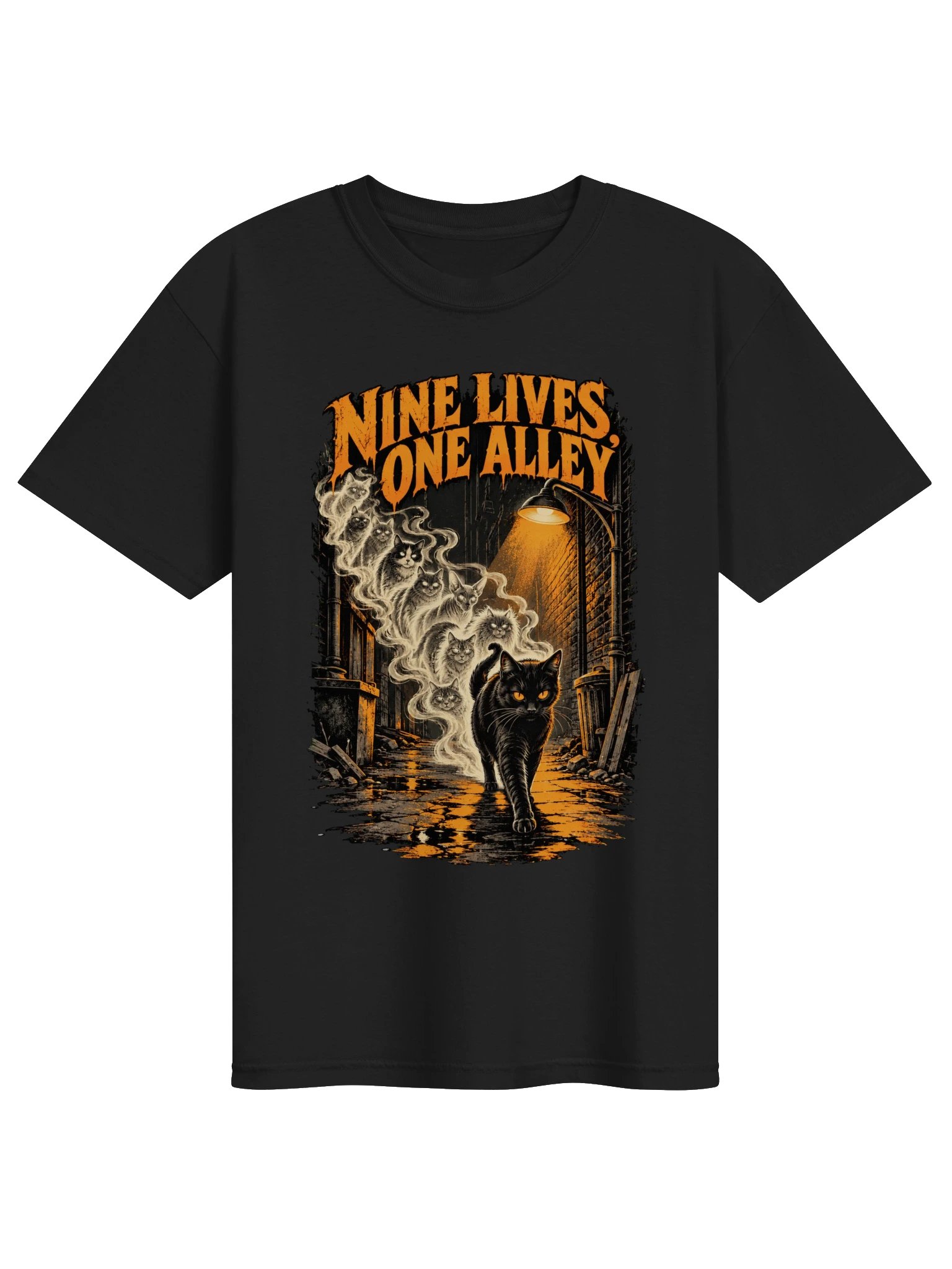 Nine Lives One Alley — Halloween Ghost Cat T-Shirt product image (1)