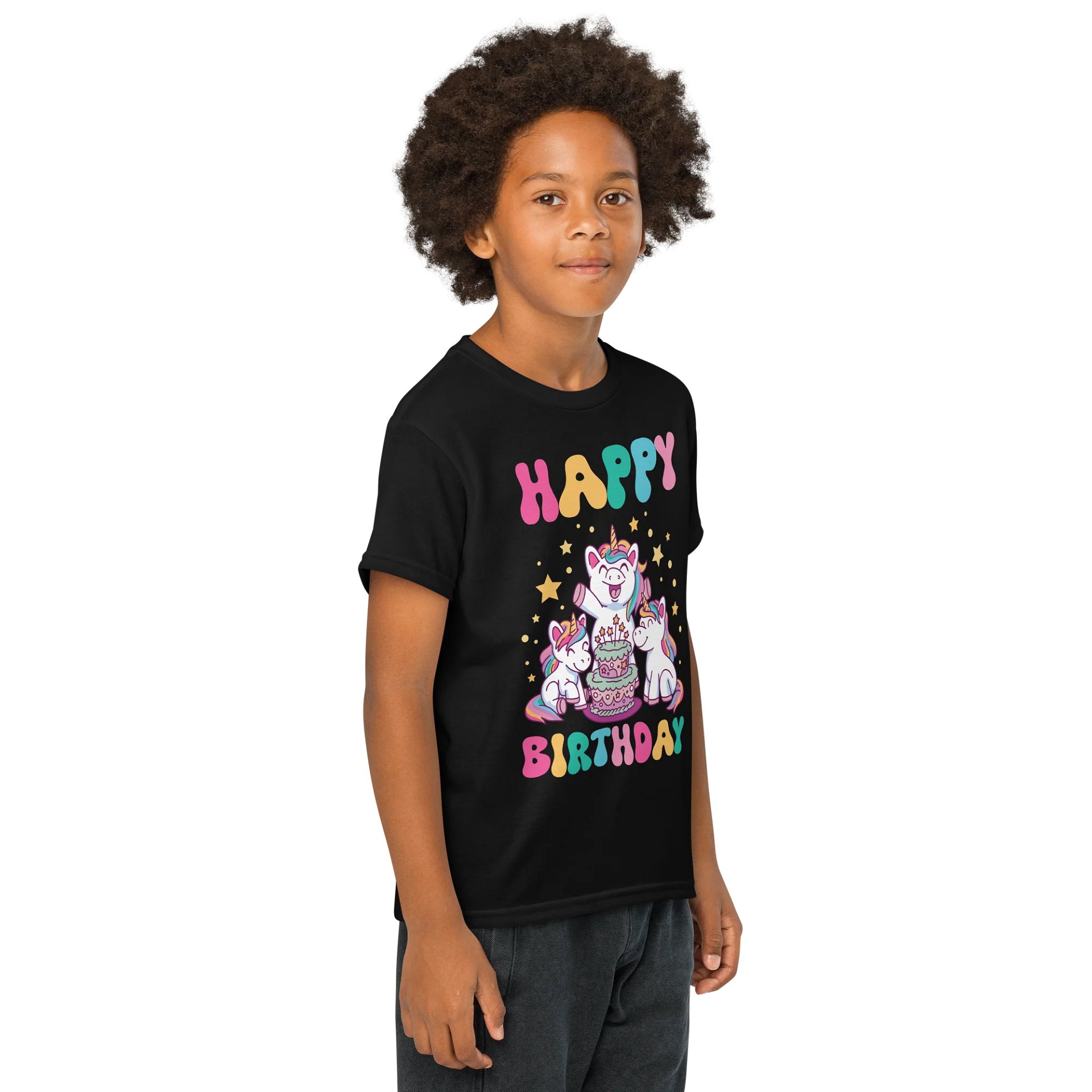 Happy Birthday (Unicorns With Birthday Cake) T-Shirt For Kids product image (4)