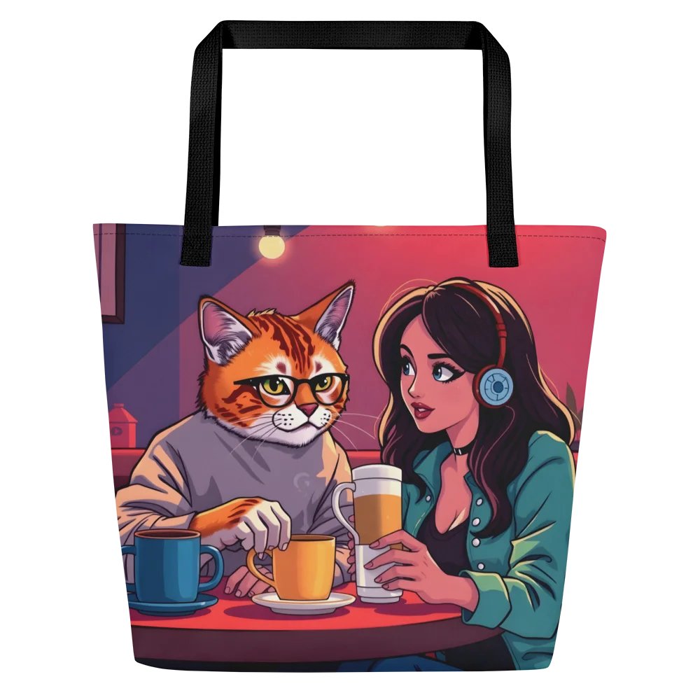 Large Tote Bag w/ Pocket-Love, Lattes & Purrs product image (3)