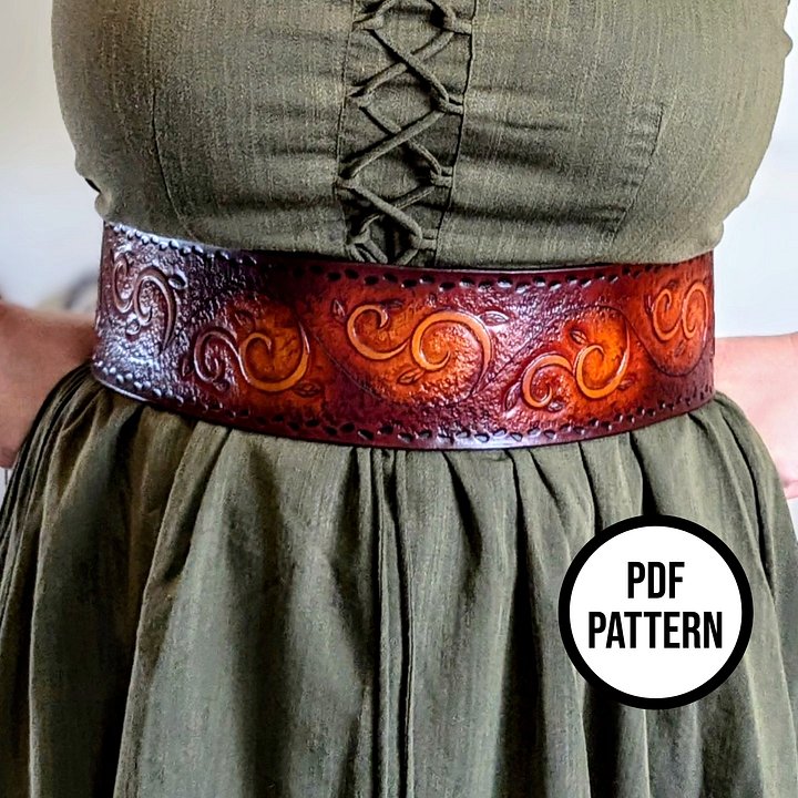 Shieldmaiden Corset Belt with Vines - PDF Pattern for Leatherwork product image (1)