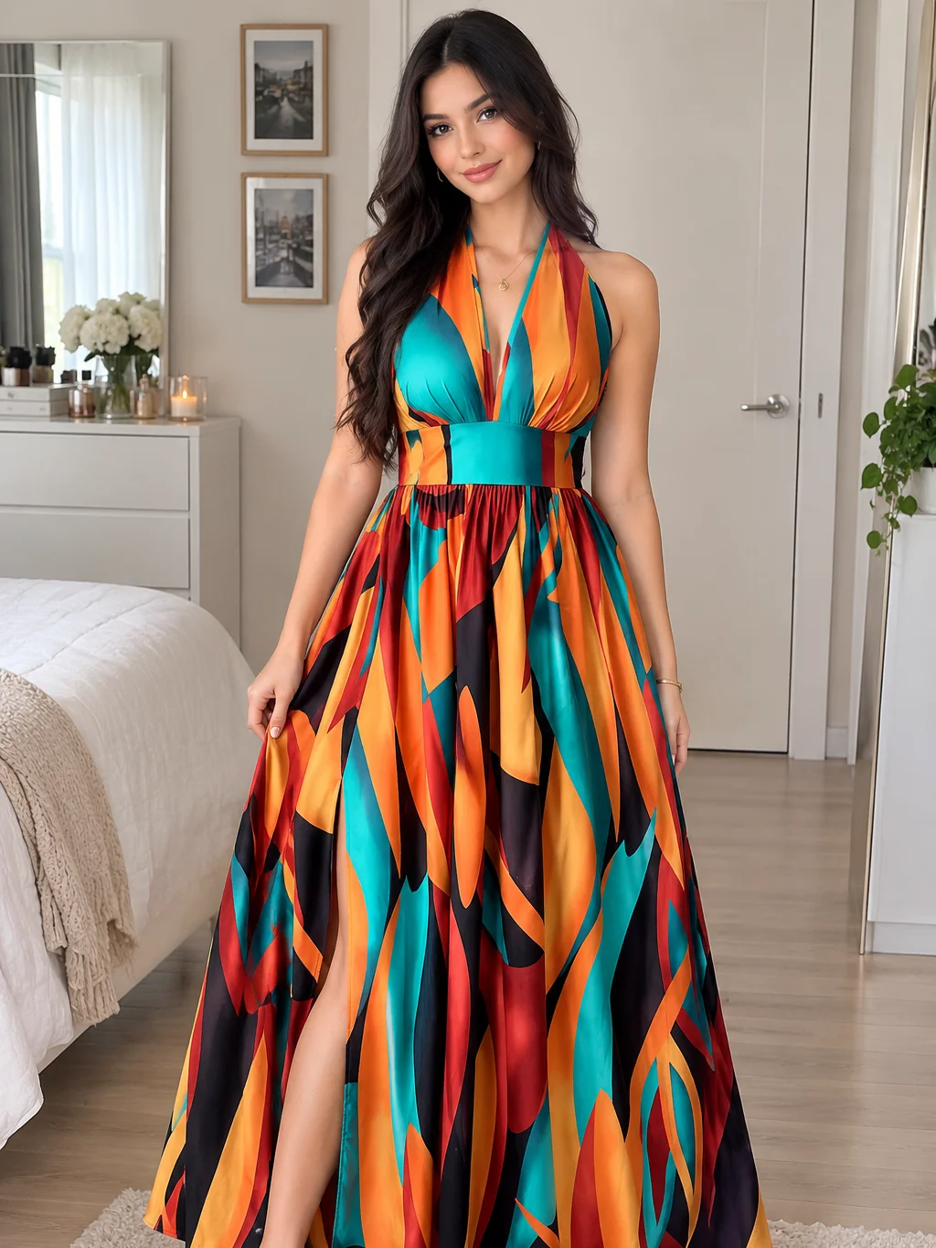Elenzga Plus Size Women Summer Fashionable Elegant Vacation Halter Tie Waist A-Line Dress product image (1)