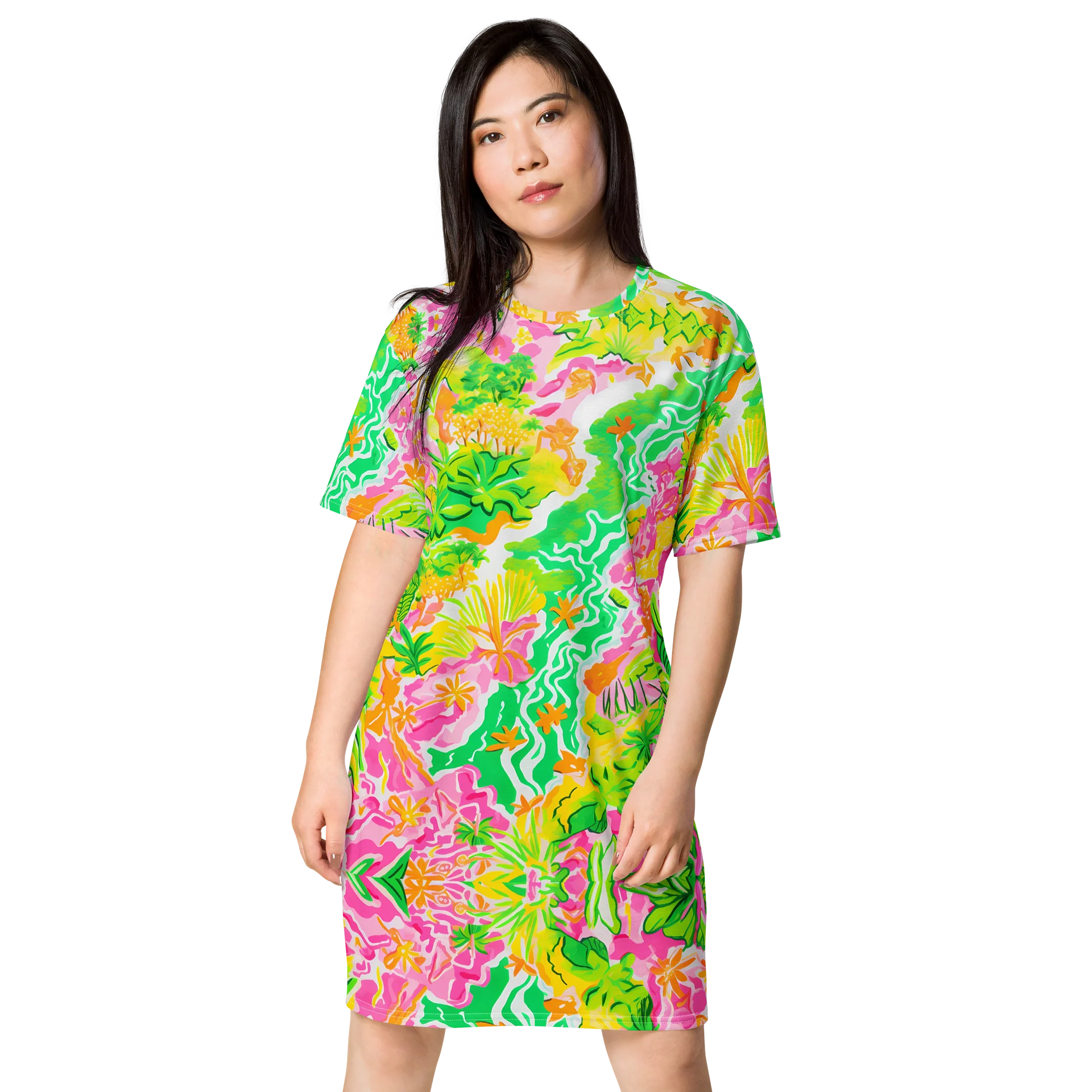 Tropical Garden Print Oversized T-Shirt Dress product image (1)