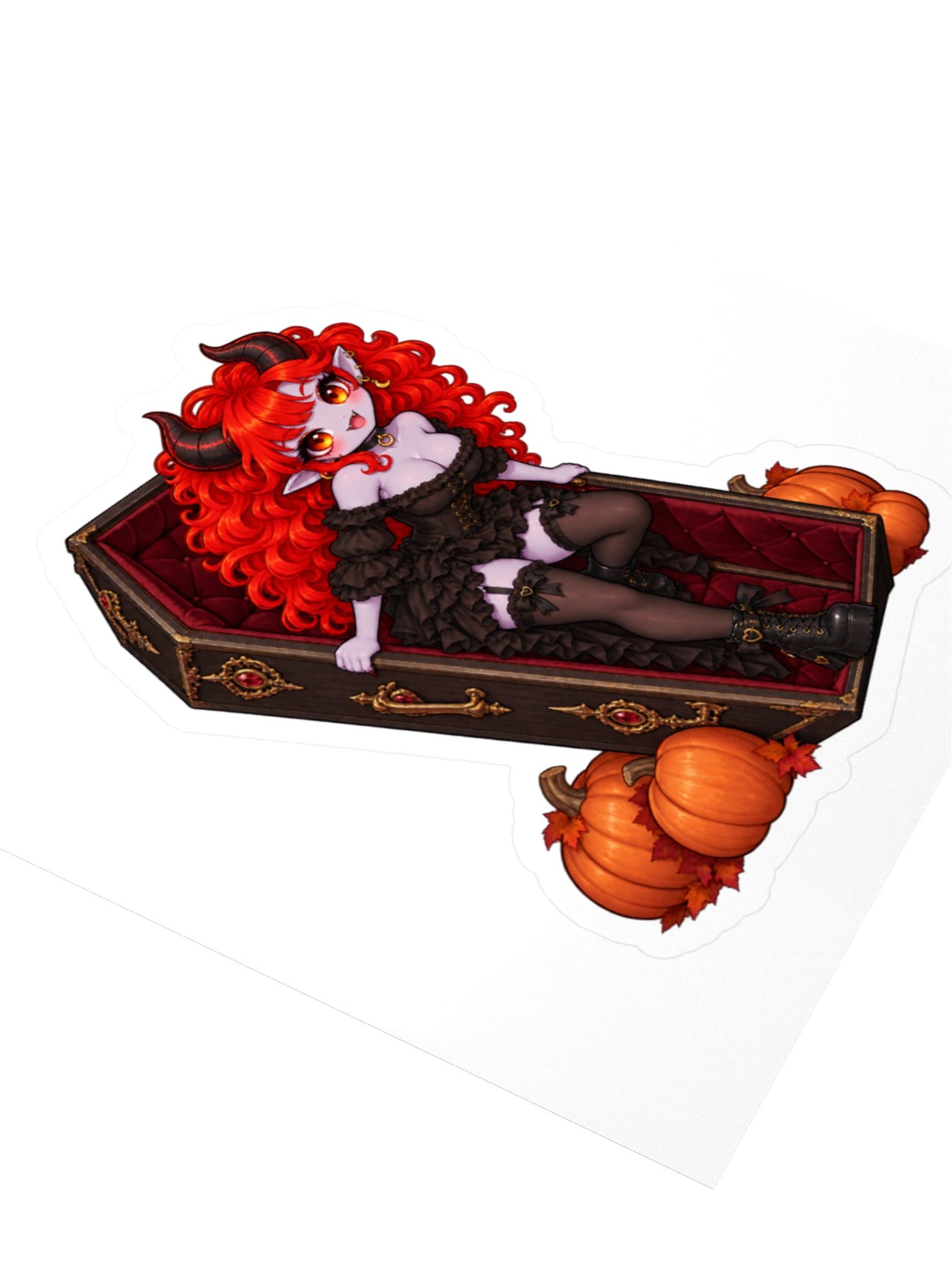 Gothic Pumpkin Coffin Girl Kiss Cut Sticker product image (3)