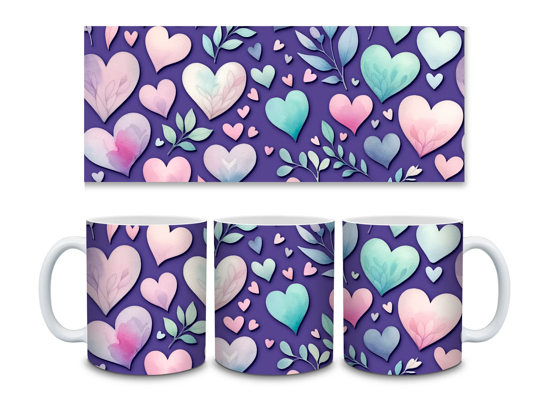 (Grape) Colorful Hearts 11oz Coffee Mug – Cute and Romantic Love-Themed Ceramic Cup – Perfect for Valentine's Day, Anniversaries, or Daily Use" product image (3)