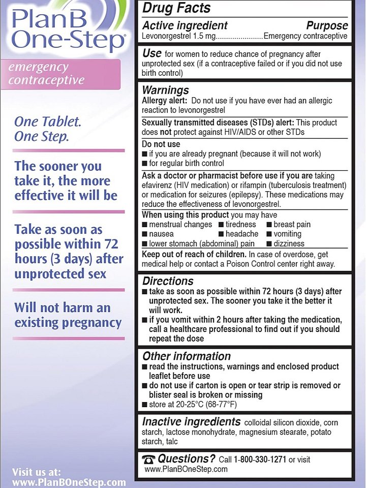 Plan B One-Step Emergency Contraceptive, 1.5 Mg (1 Tablet) product image (2)