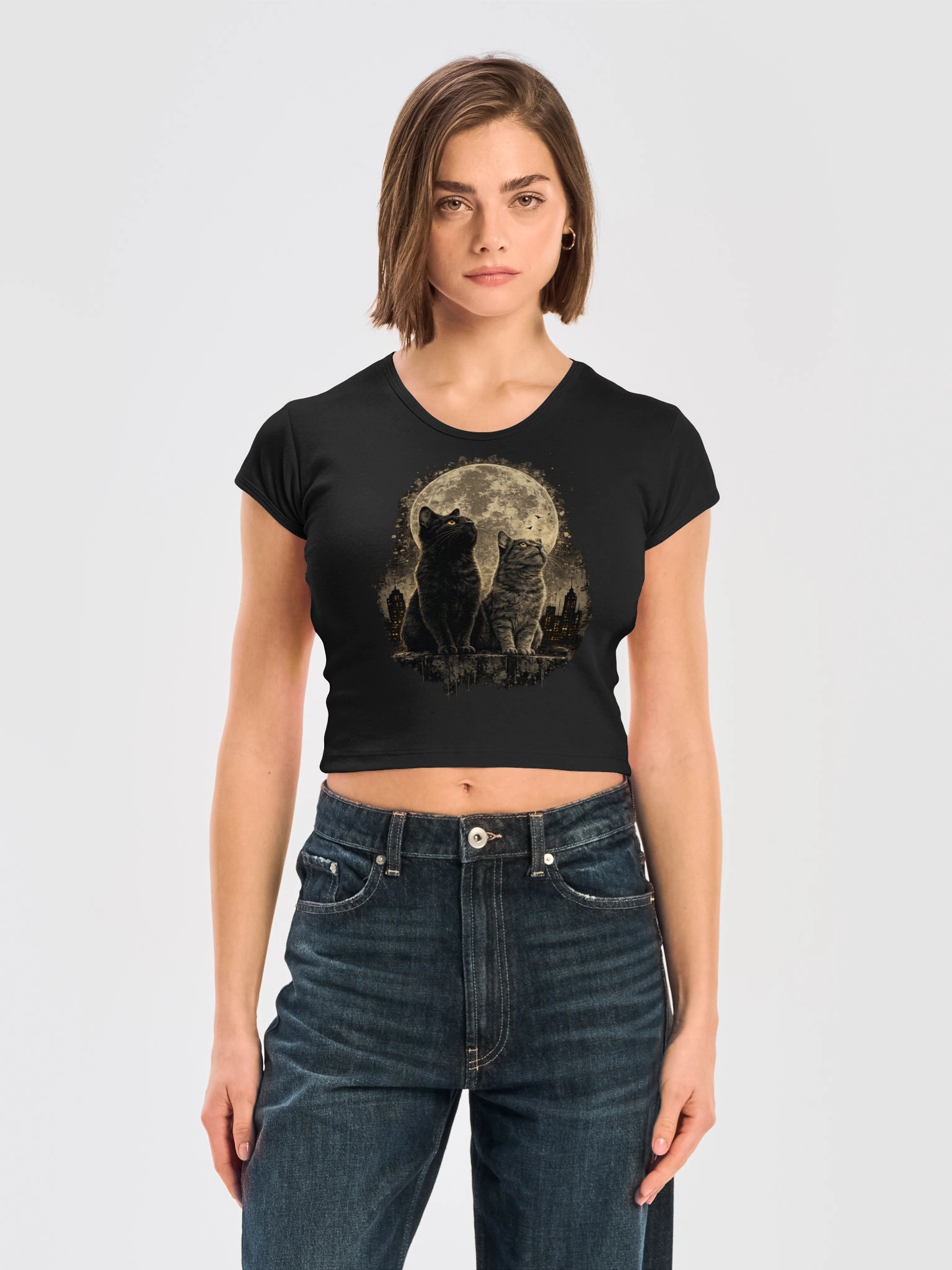 Moonlit Cat Duo – Premium Cat Lover Graphic T-Shirt product image (1)