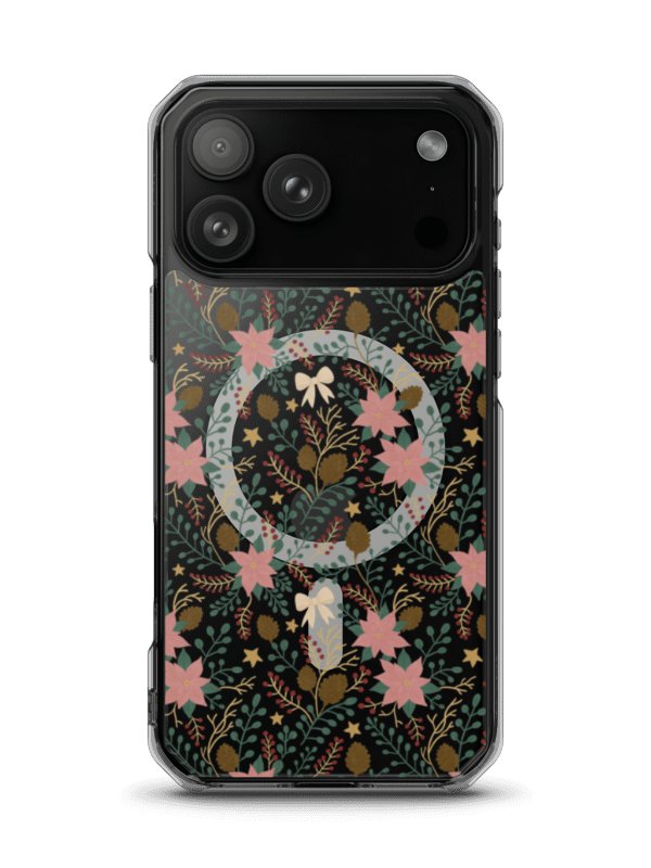 MagSafe® clear case for iPhone enchanted forest blooms. Botanical Christmas design with poinsettias and winter details product image (1)