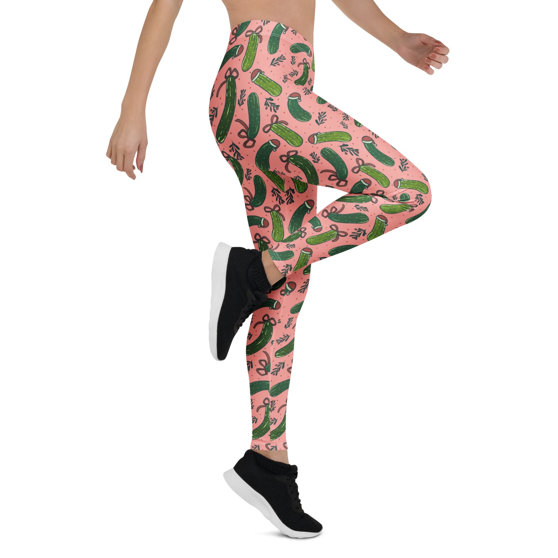 Christmas Pickles Pattern Leggings, Pink product image (7)