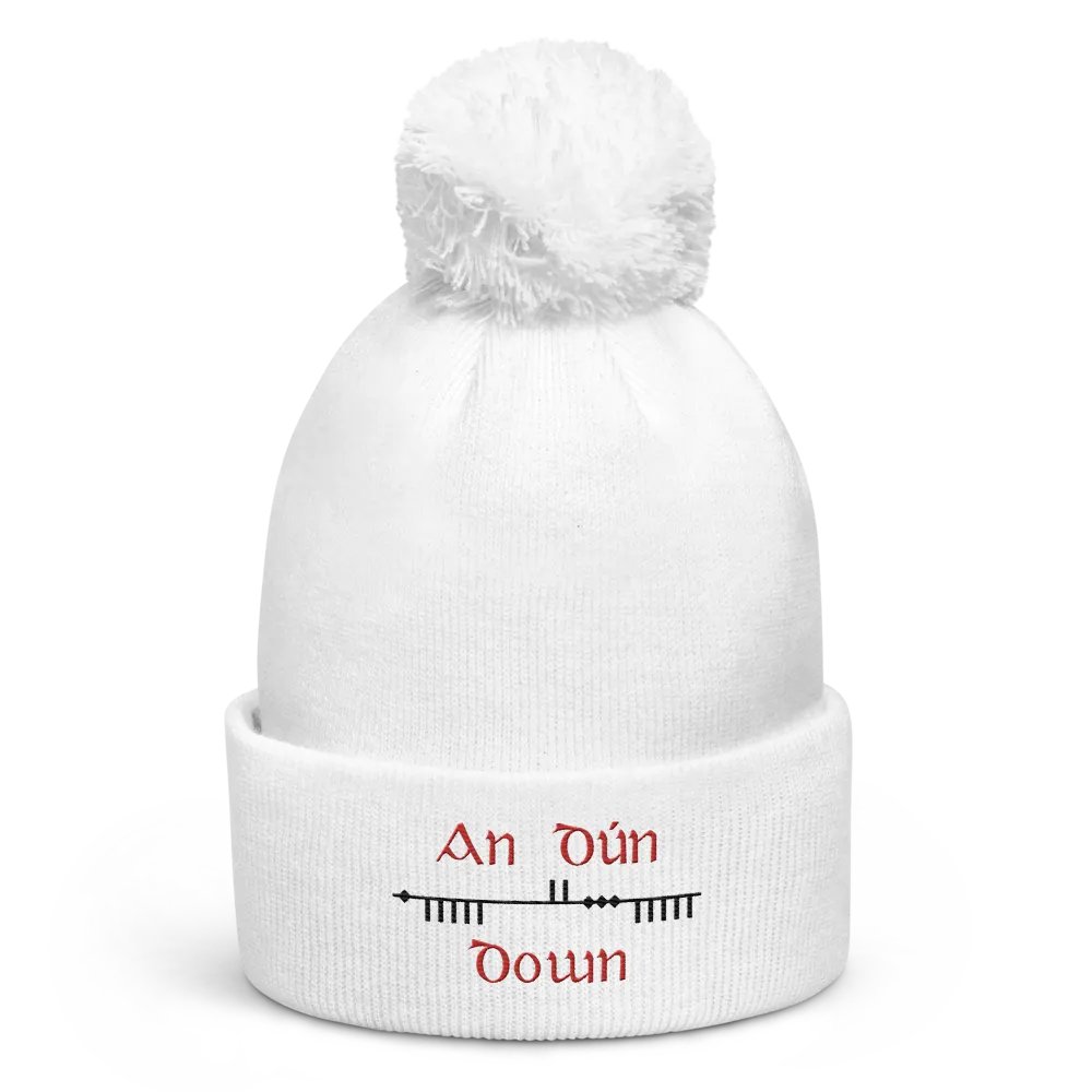 Down/An Dún, Scholastic style Ogham embroidered Pom-Pom Beanie product image (1)