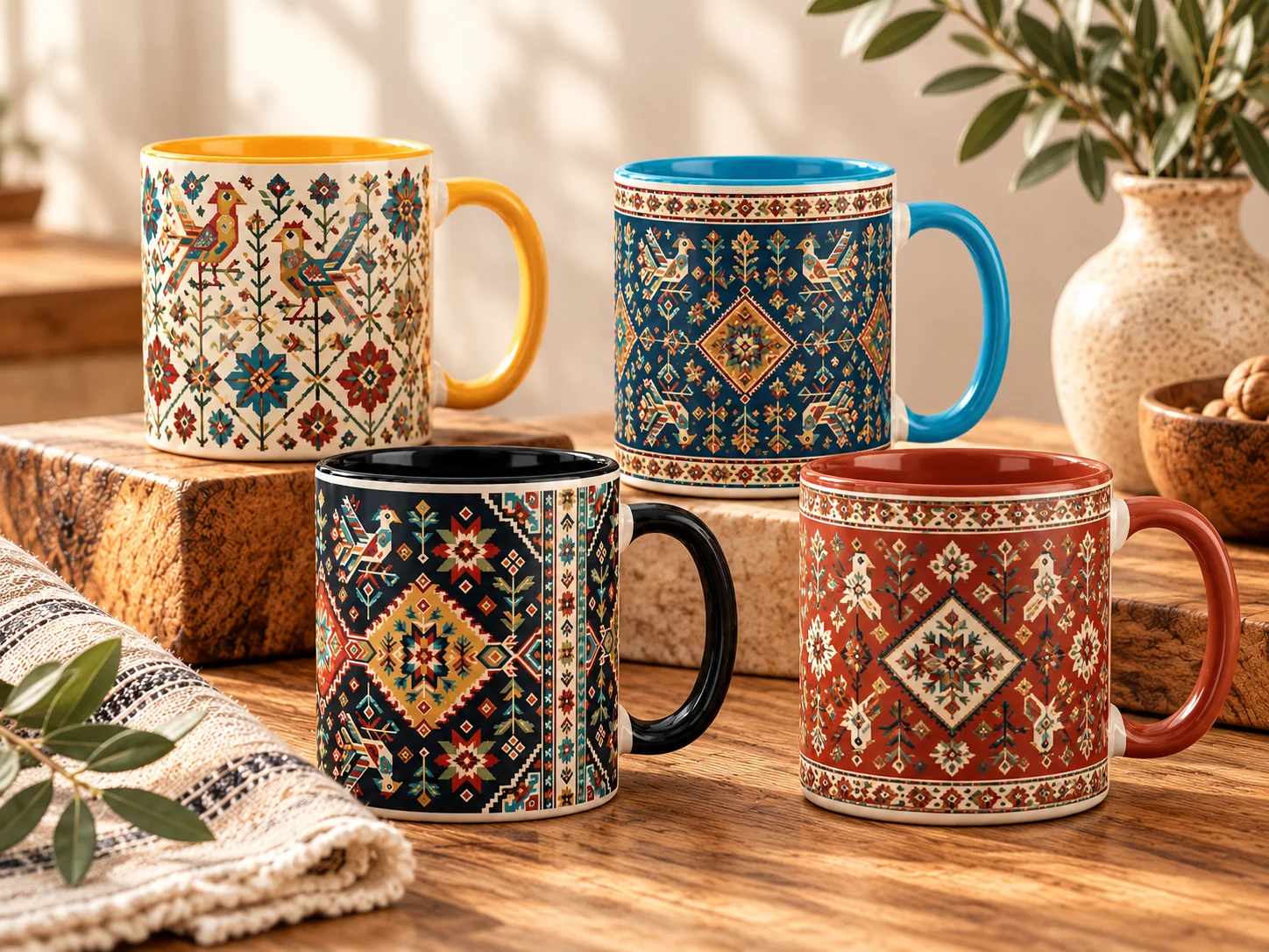 Folk Art Ceramic Mug Set – Heritage & Folklore Collection (Set of 4) product image (1)