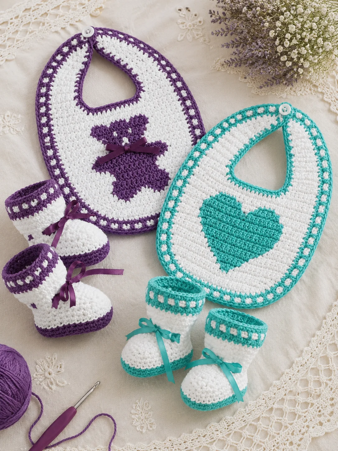 Heart Baby Bib & Booties Crochet Pattern product image (4)