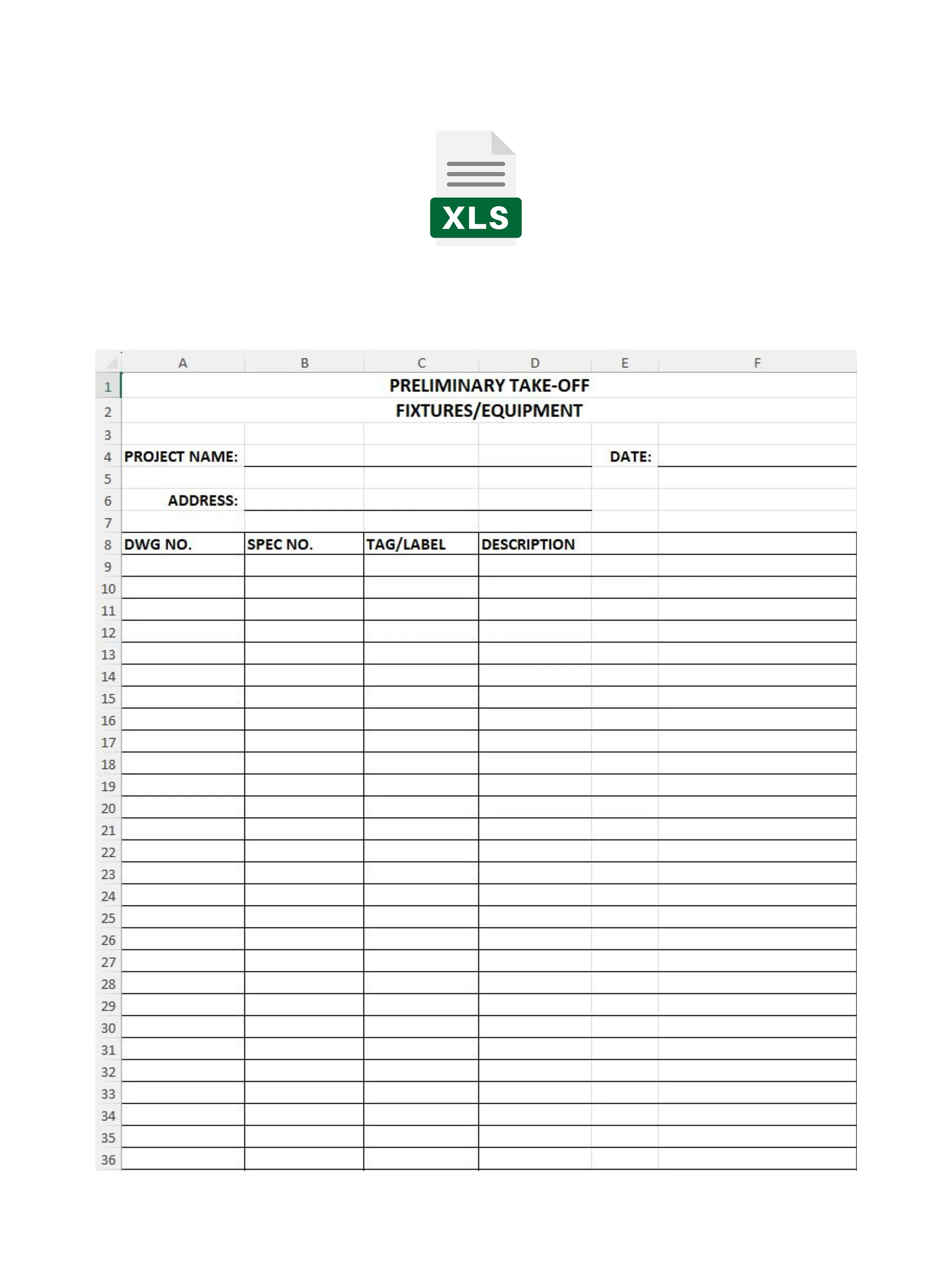 Preliminary Take-Off - Fixtures & Equipment - MS Excel product image (1)
