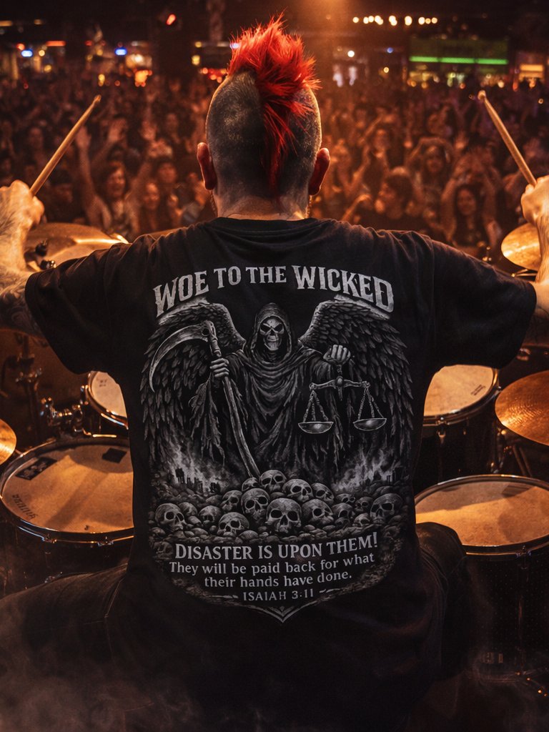 Woe To The Wicked T-Shirt, Angel of Death, Skulls of Disaster Bible Verse Tee product image (5)