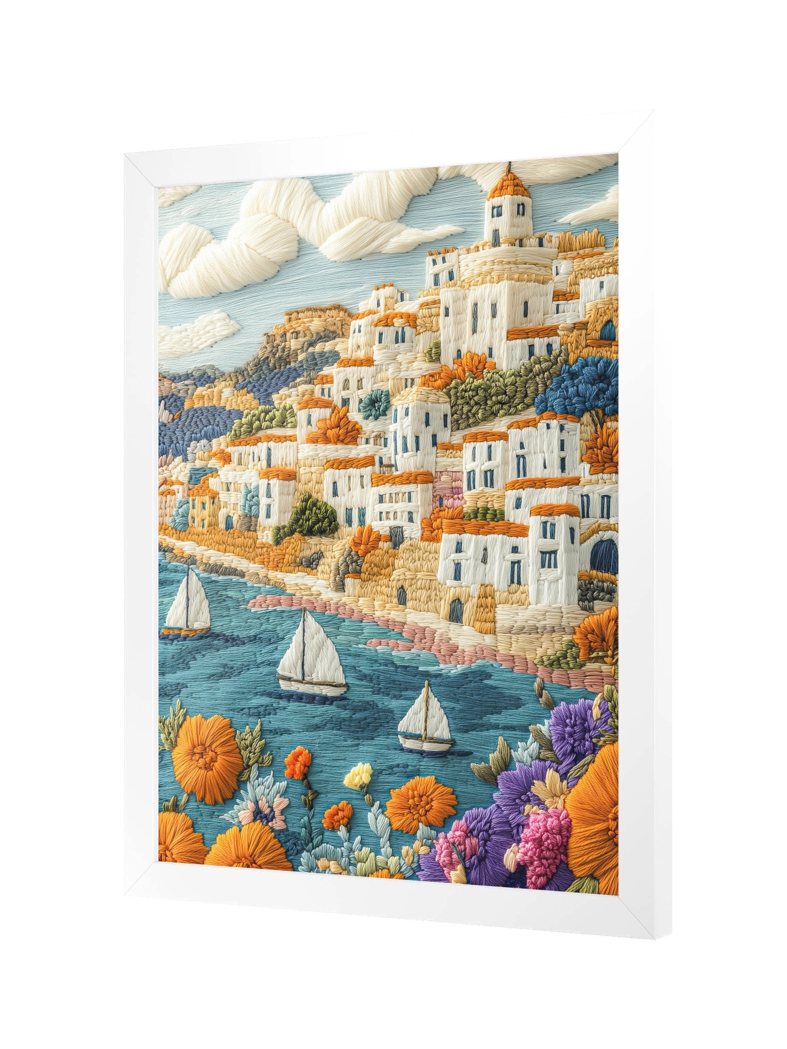 A Summer on the Côte d’Azur | Embroidery-Style Wall Art — Framed Print product image (10)