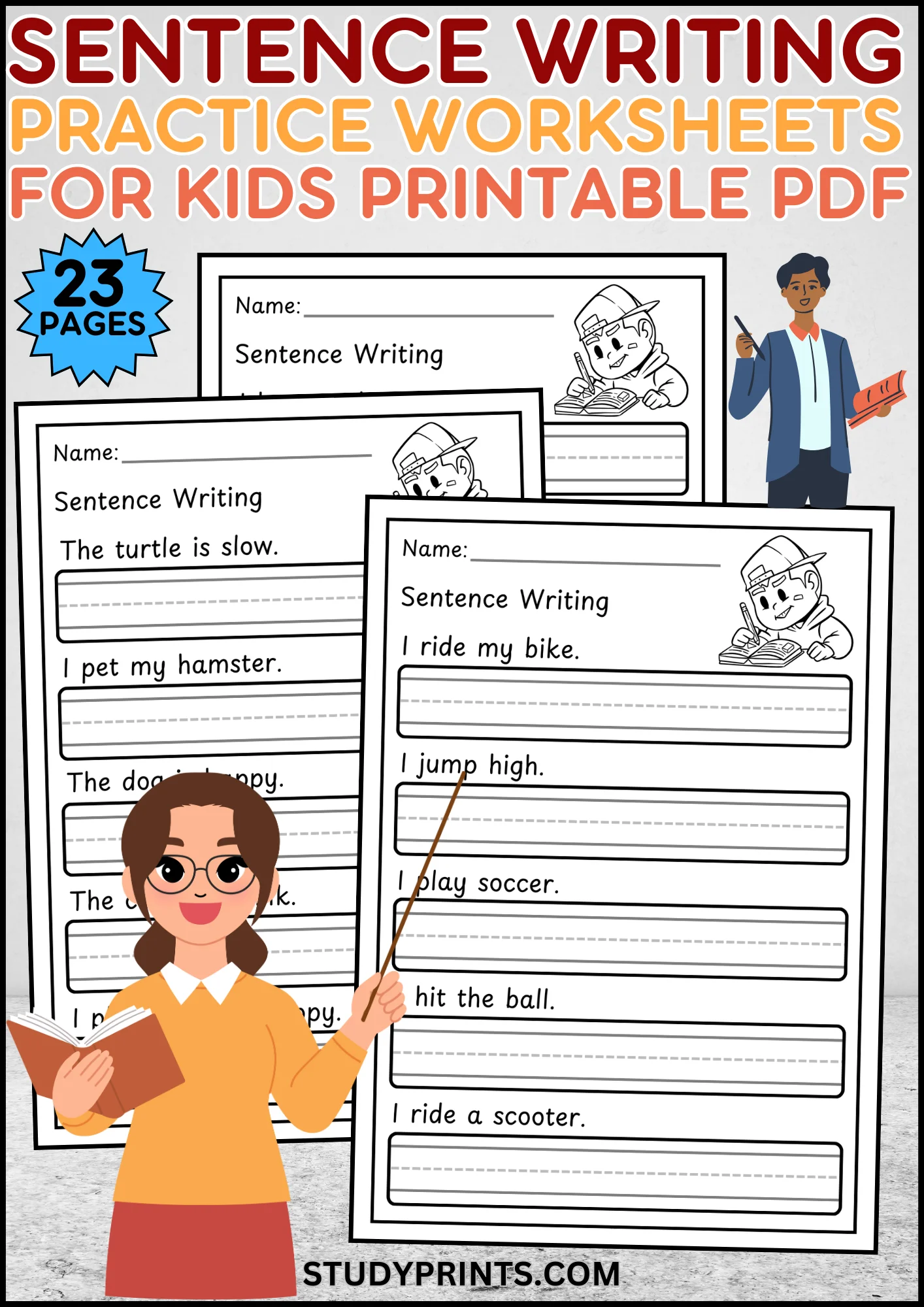 Sentence Writing Practice Worksheets for Kids | 23-Page Printable PDF product image (1)