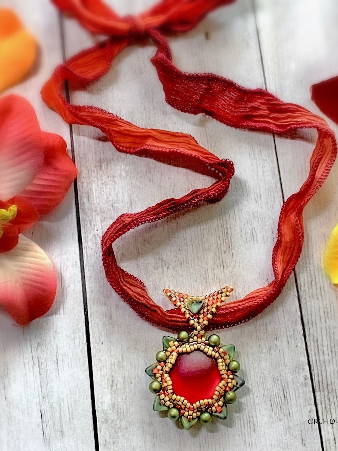 Velvet Queen Beaded Pendant Necklace on Red Ribbon product image (2)