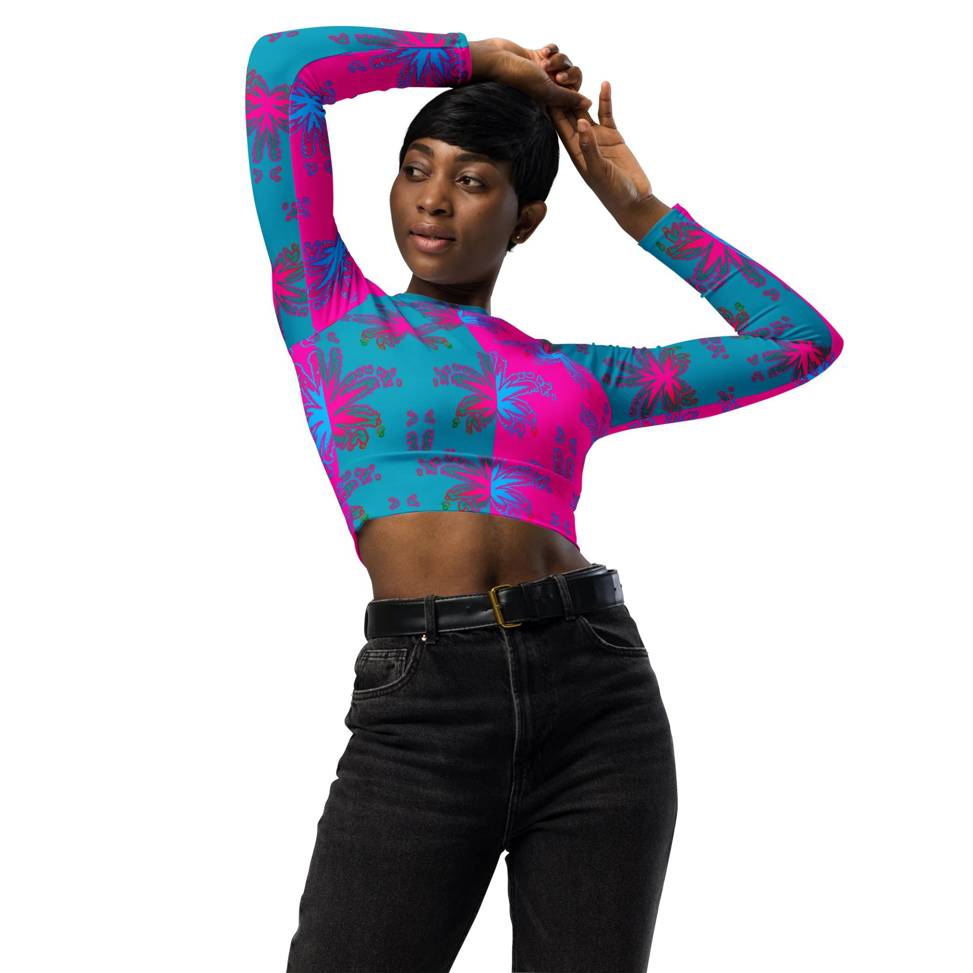 Cotton Candy Color Cannabis Stoner Shirt, Ganja Weed Festival Fashion Recycled Long-Sleeve Crop Top, 420 Summertime Twisted Budz Beach Style product image (4)