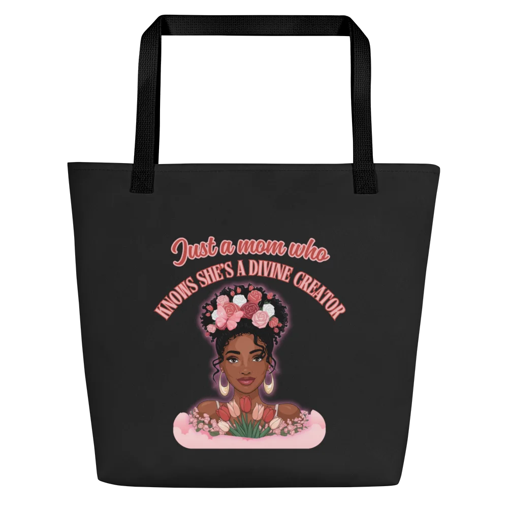 Just a Mom Who Knows She’s a Divine Creator Large Tote Bag | AOP Custom Tote w/ Pocket | Stylish Mom Bag | Everyday Carry | Gift for Mom product image (2)