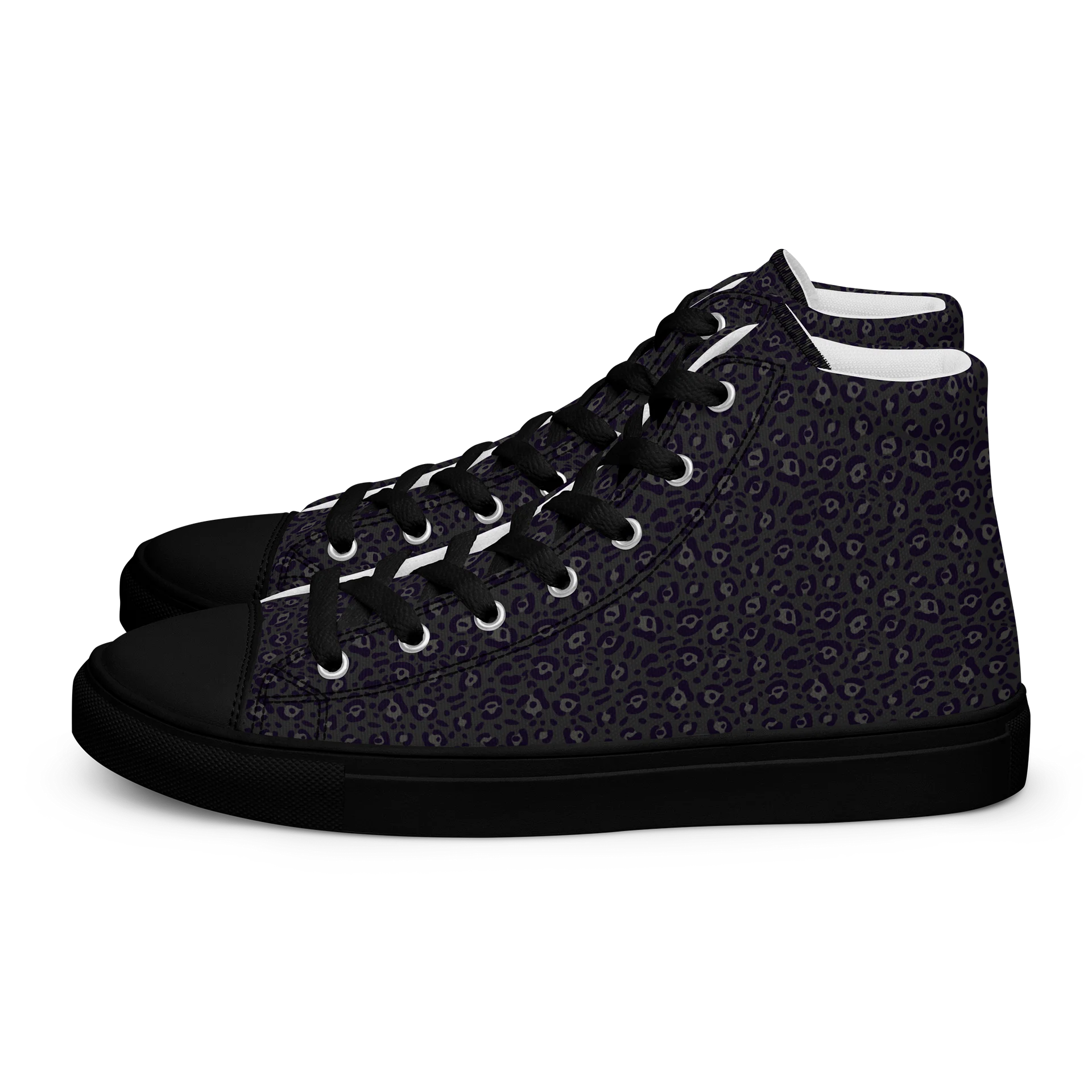 Black Leopard Print Men's High Top Canvas Shoes product image (1)
