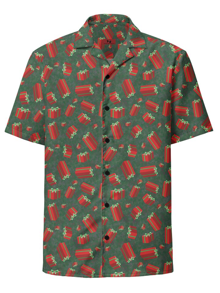 Floating Red Presents on Teal Green Oversized Button-Down Shirt product image (1)