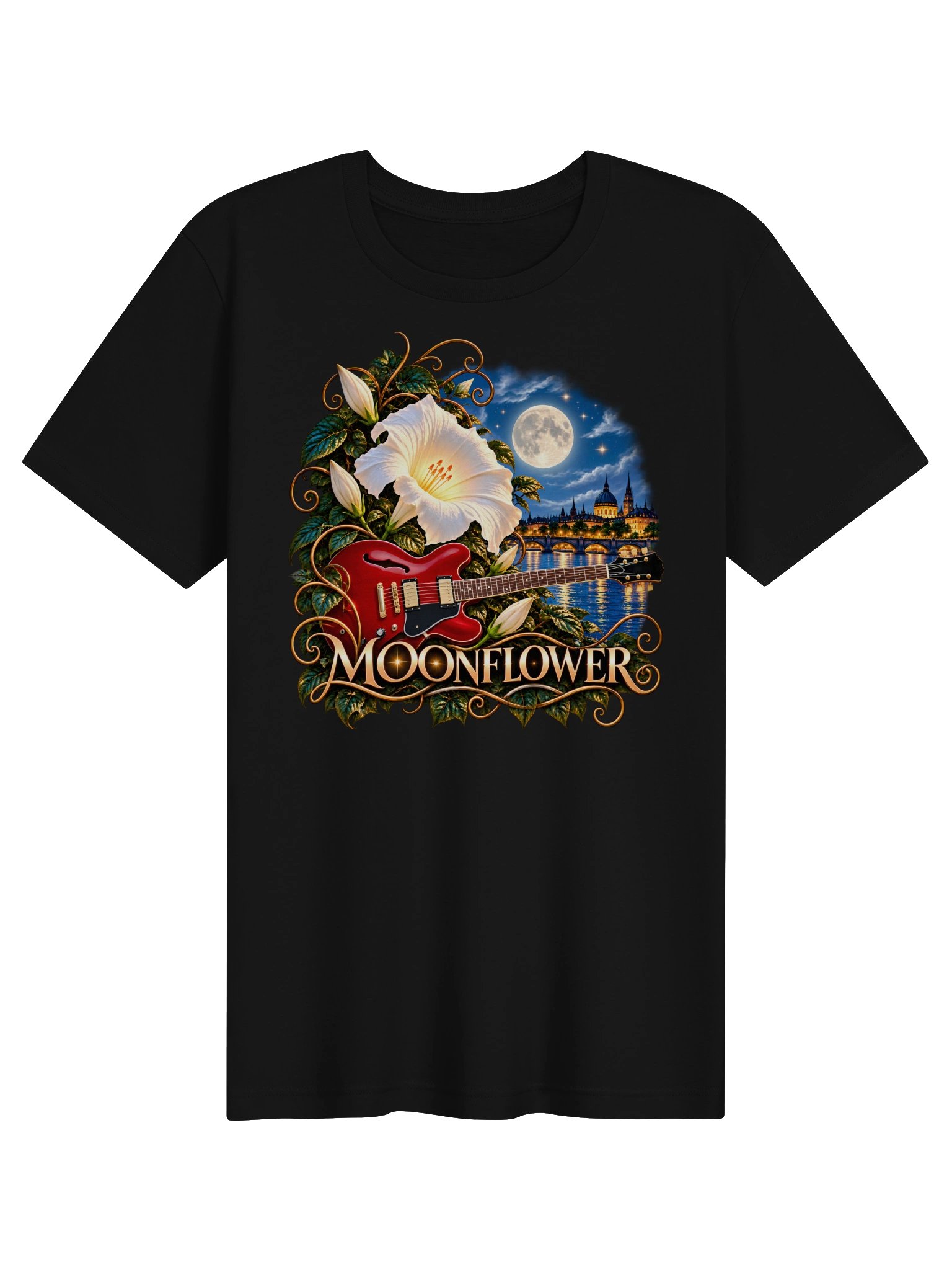 Moonflower – Guitar & Moonlight Art T-Shirt by Elixir AJ product image (3)