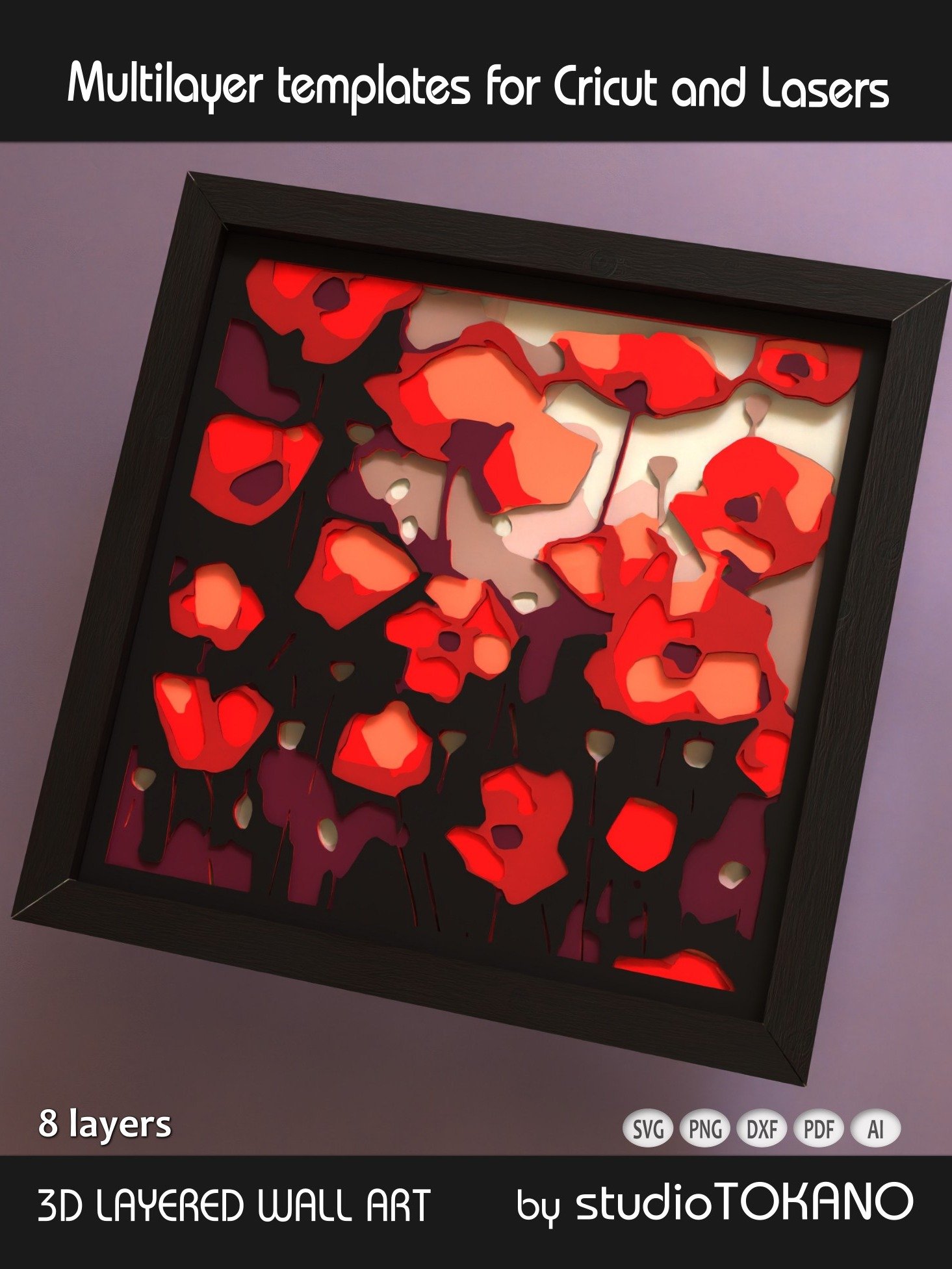 Poppy Flowers Shadow box SVG product image (5)