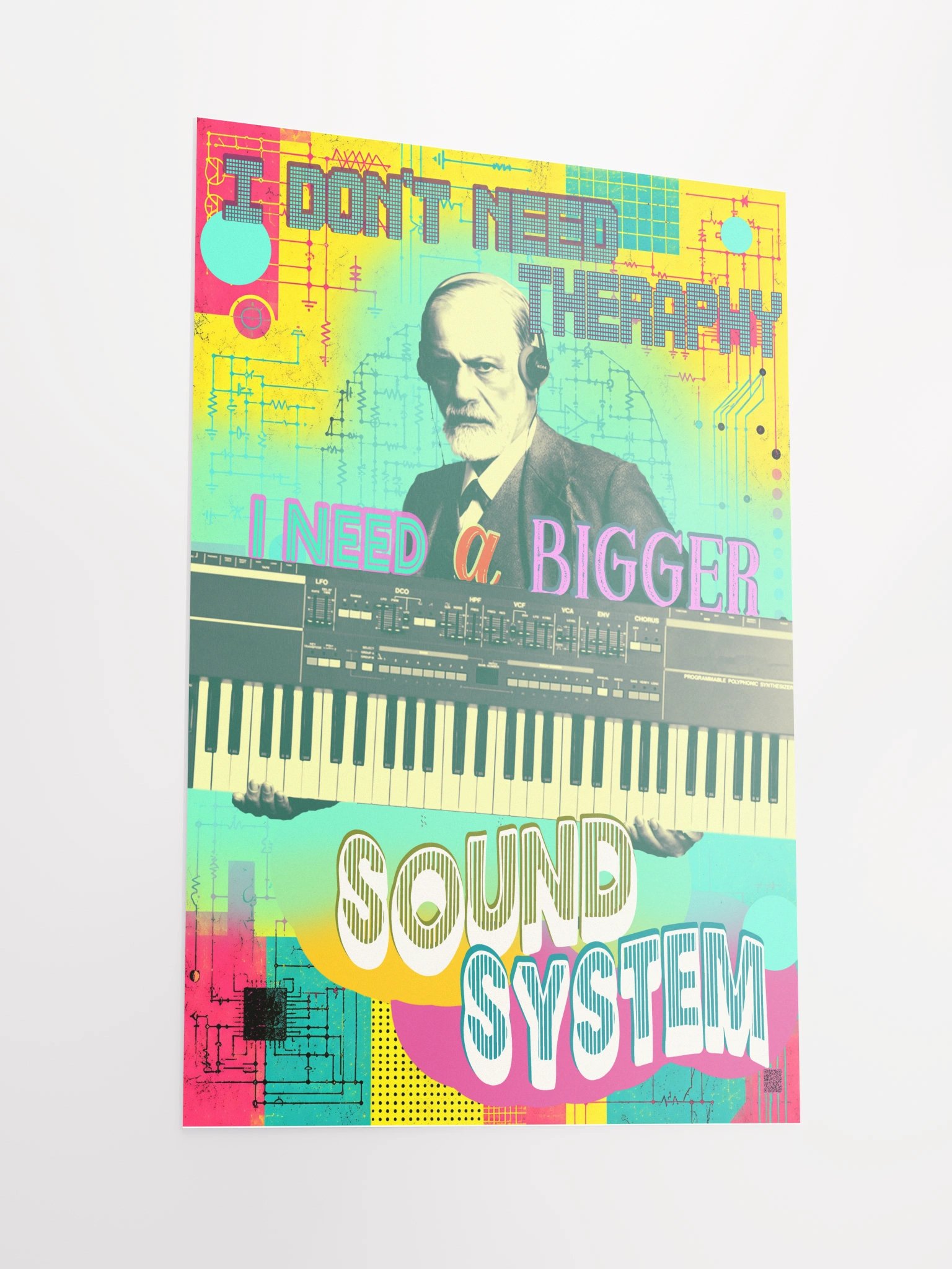I DONT NEED THERAPY, I NEED A BIGGER SOUND SYSTEM, by Frank Fonik, Techno EDM Matte Paper Poster product image (1)