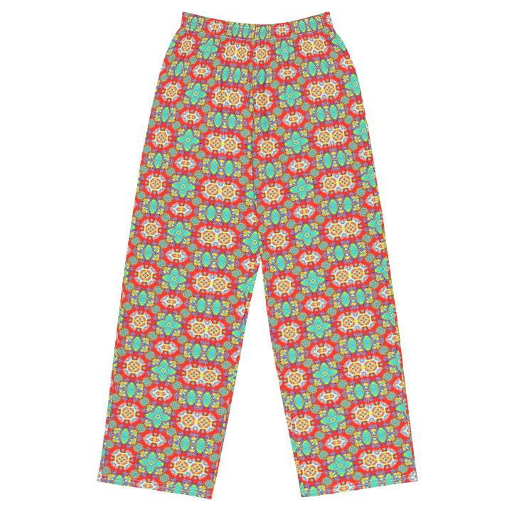 Red Floral All-Over Print Unisex Wide-Leg Pants product image (1)